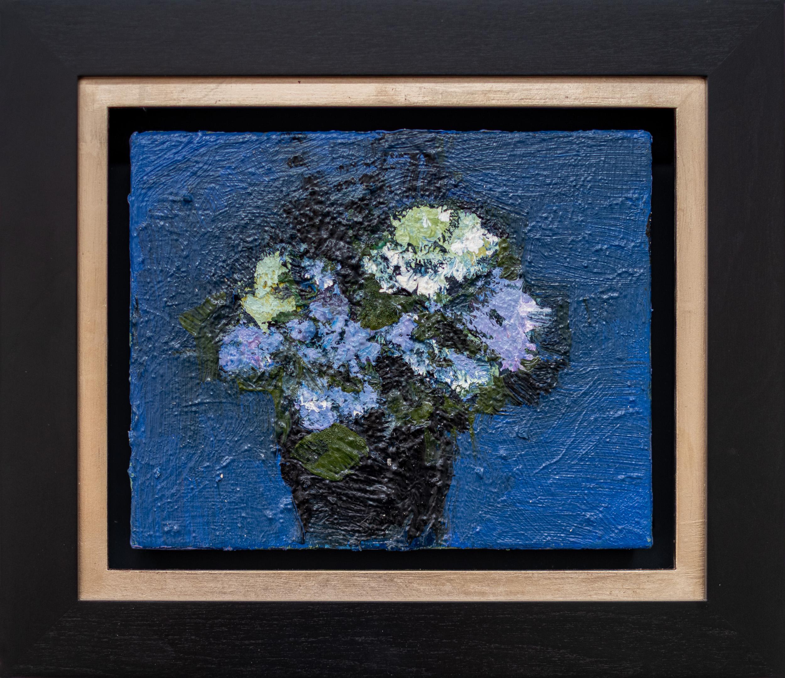 Violet Blue with White - contemporary, floral, still-life, oil on canvas