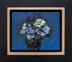 Violet Blue with White - contemporary, floral, still-life, oil on canvas
