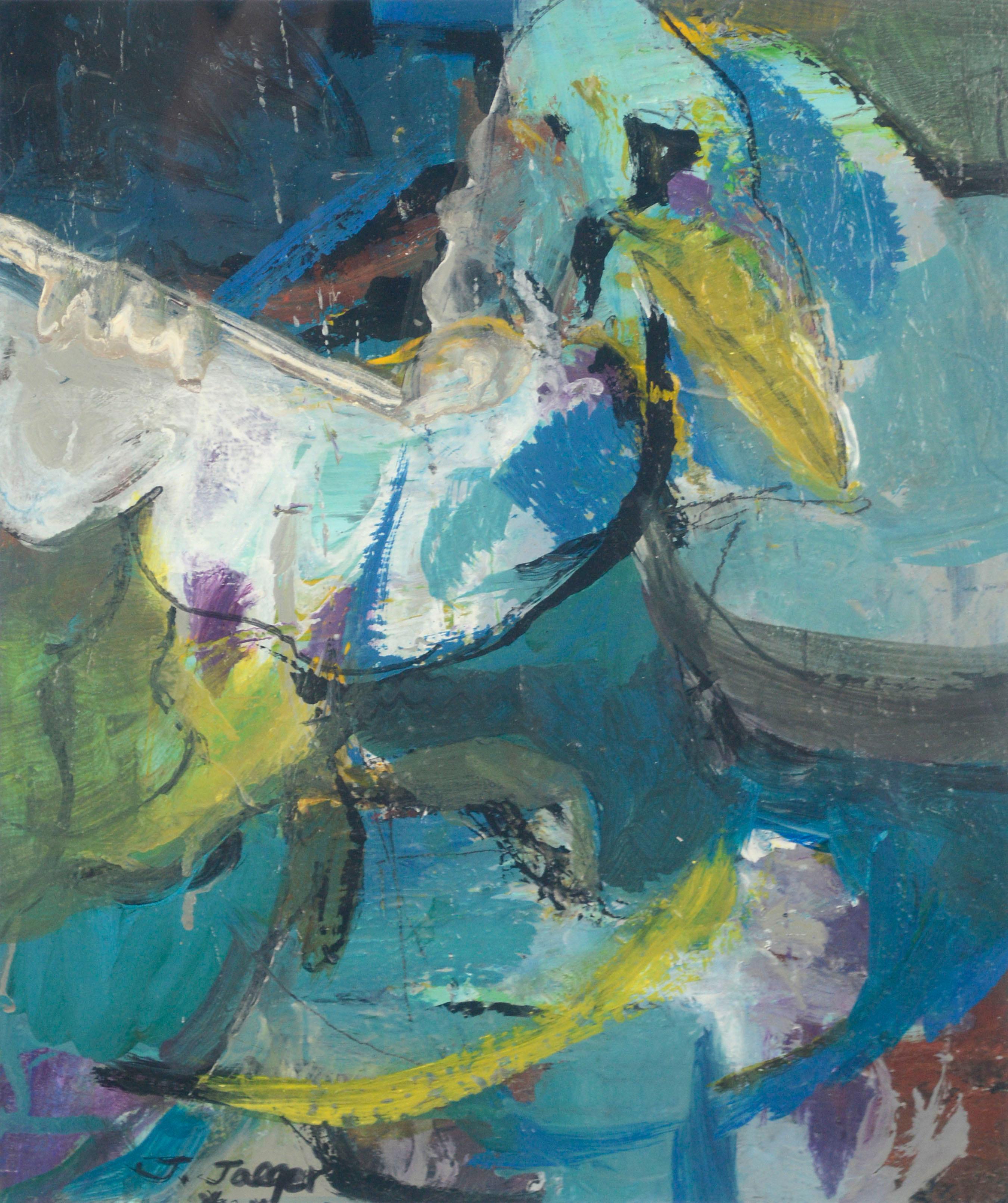Modernist Toucan, Abstract Expressionism with Tropical Bird  - Painting by Jennifer Jaeger