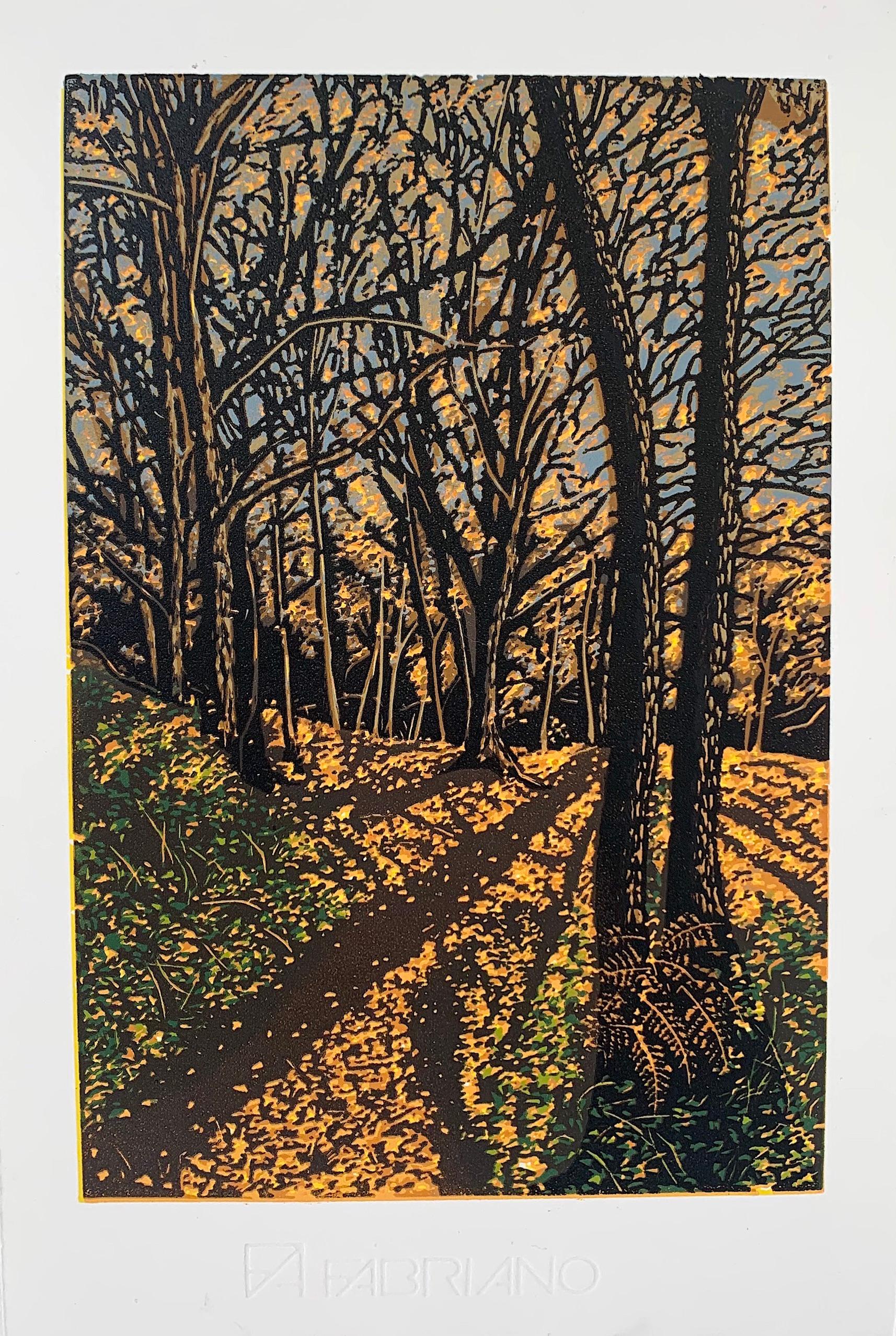 Autumn Gold with Linocut, Print by Jennifer Jokhoo For Sale 2