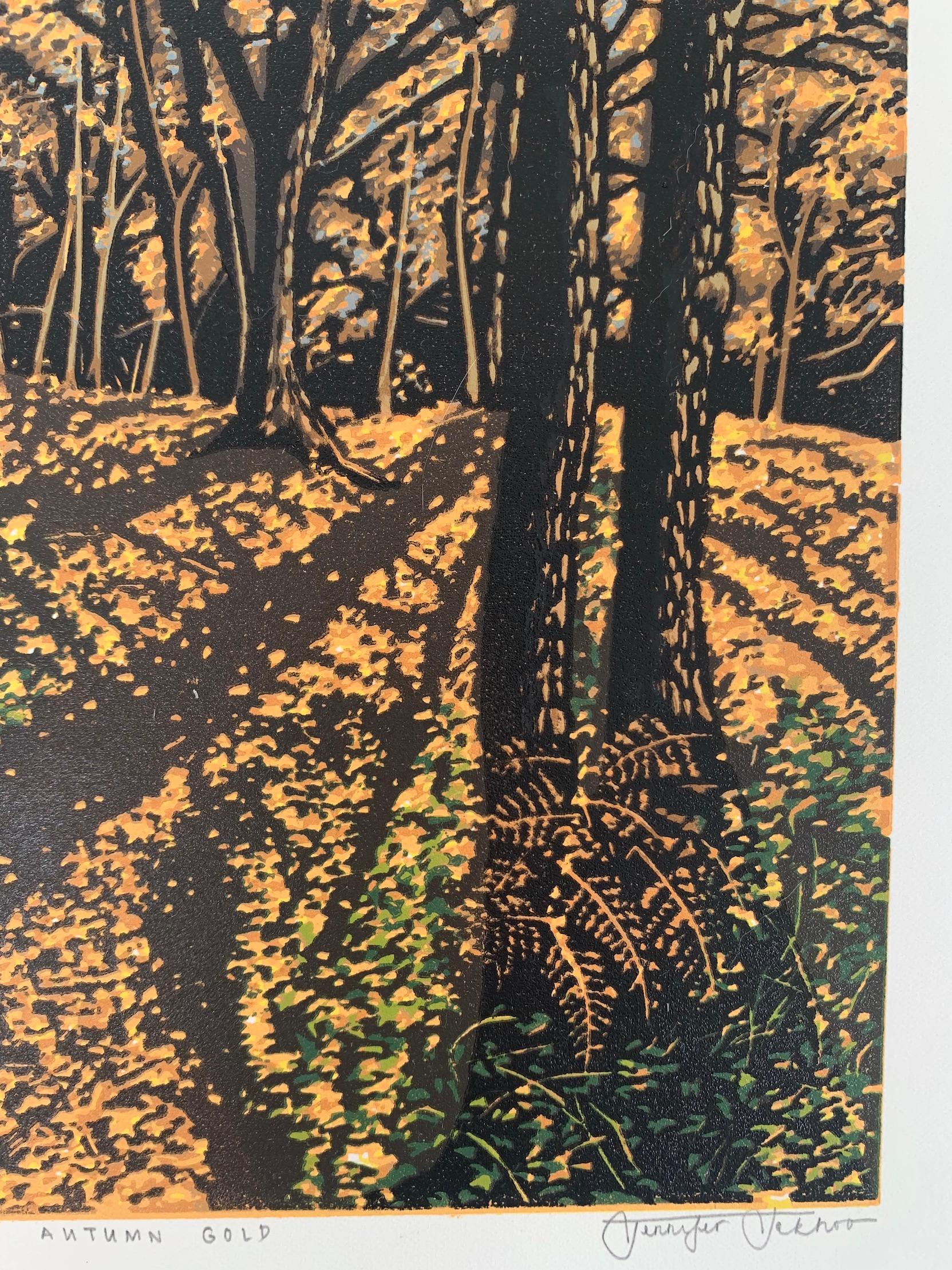 Autumn Gold with Linocut, Print by Jennifer Jokhoo For Sale 3