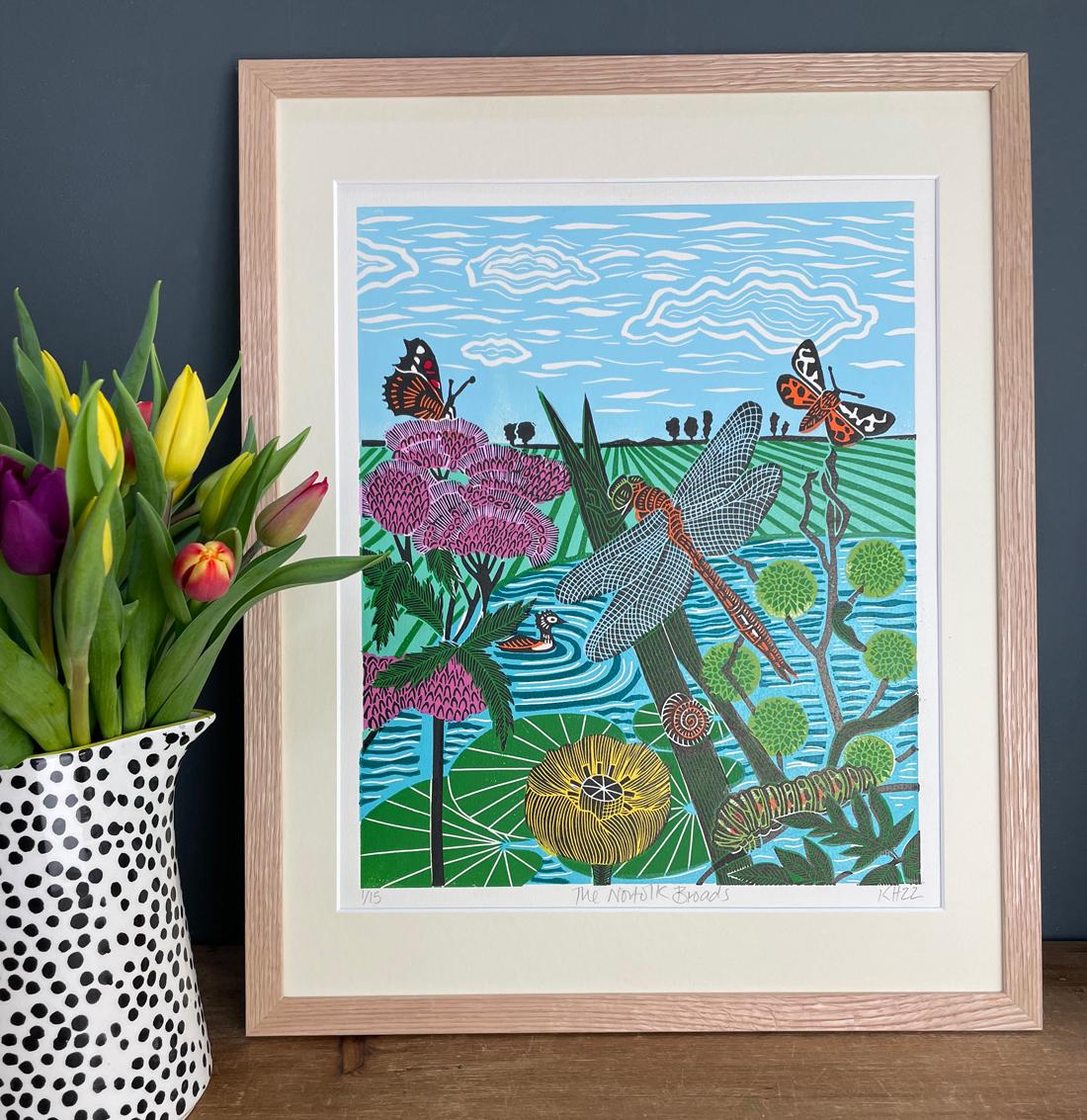 The Norfolk Broads [2022]
 
 This print was created as a commission for the Norfolk Broads Authority to feature on the cover of their 2022 Guide. I was asked to create a print that showcases the rare species that are indigenous to the Norfolk