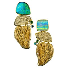 Jennifer Kalled Opal Earring Drusy Sequoia Tsavorite Blue Zircon 22k 18k 14k