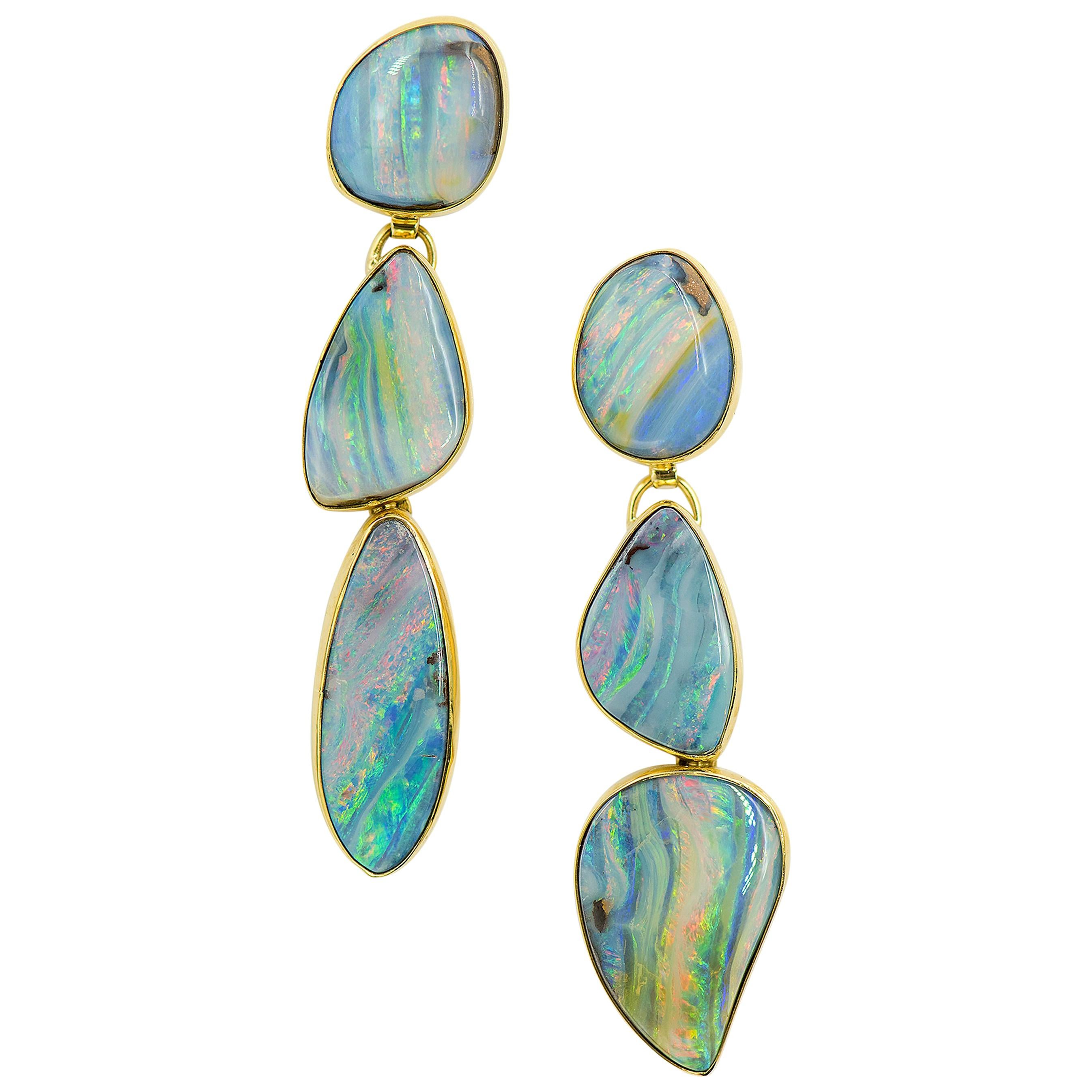 Boulder Opal Earring Gold 22 Karat, 18 Karat, 14 Karat dangle Jennifer Kalled