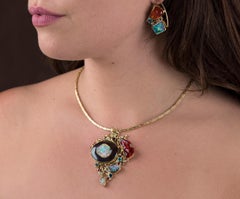 Jennifer Kalled opal pendant gold orange sapphire blue ziron 22k 18k 14k