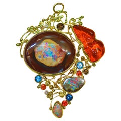 Jennifer Kalled opal pendant gold orange sapphire blue ziron 22k 18k 14k