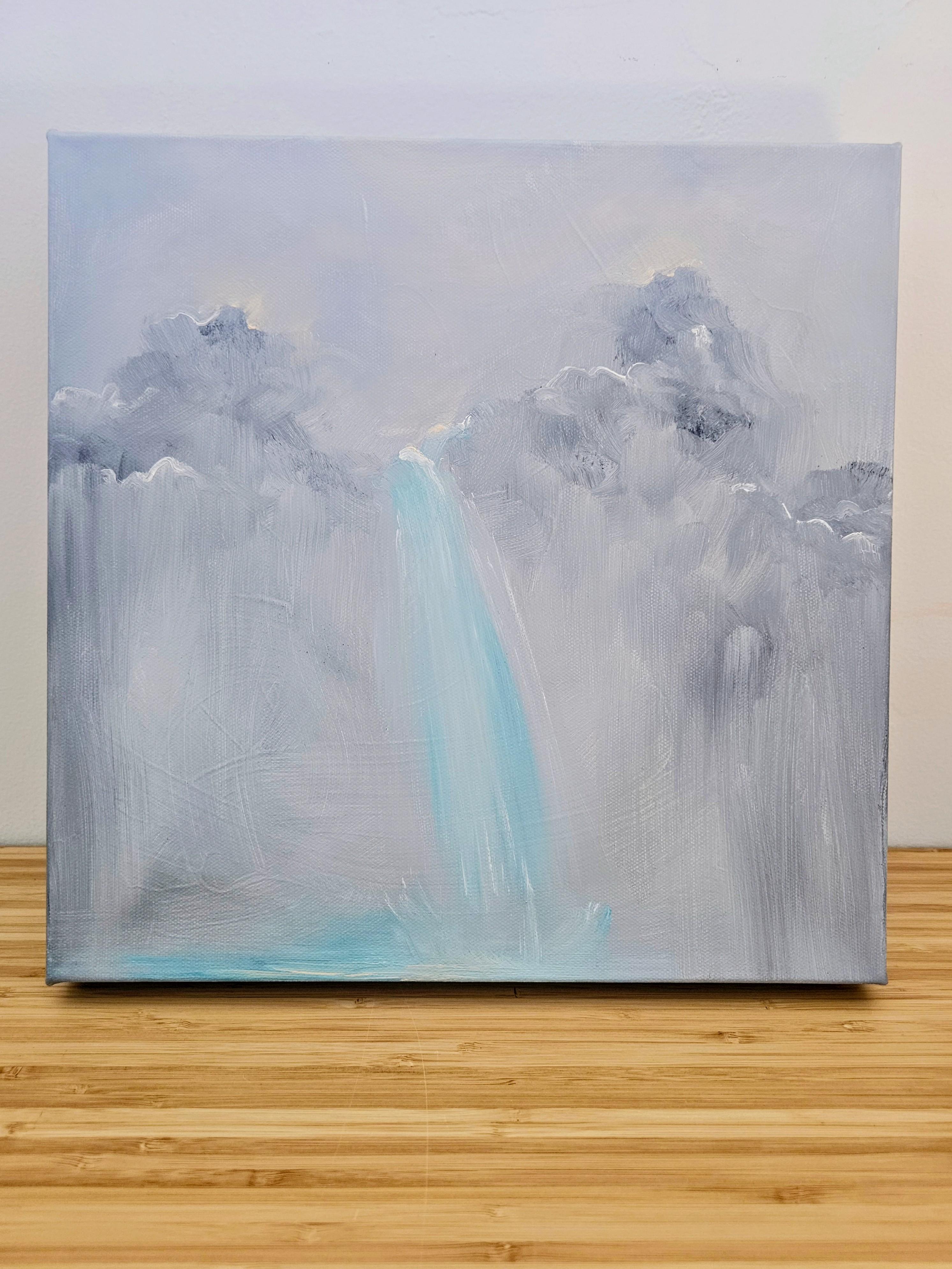 A Glacier Letting Go - Stimmungsvolle tonale abstrakte Landschaft Wasserfall Gemälde im Angebot 1