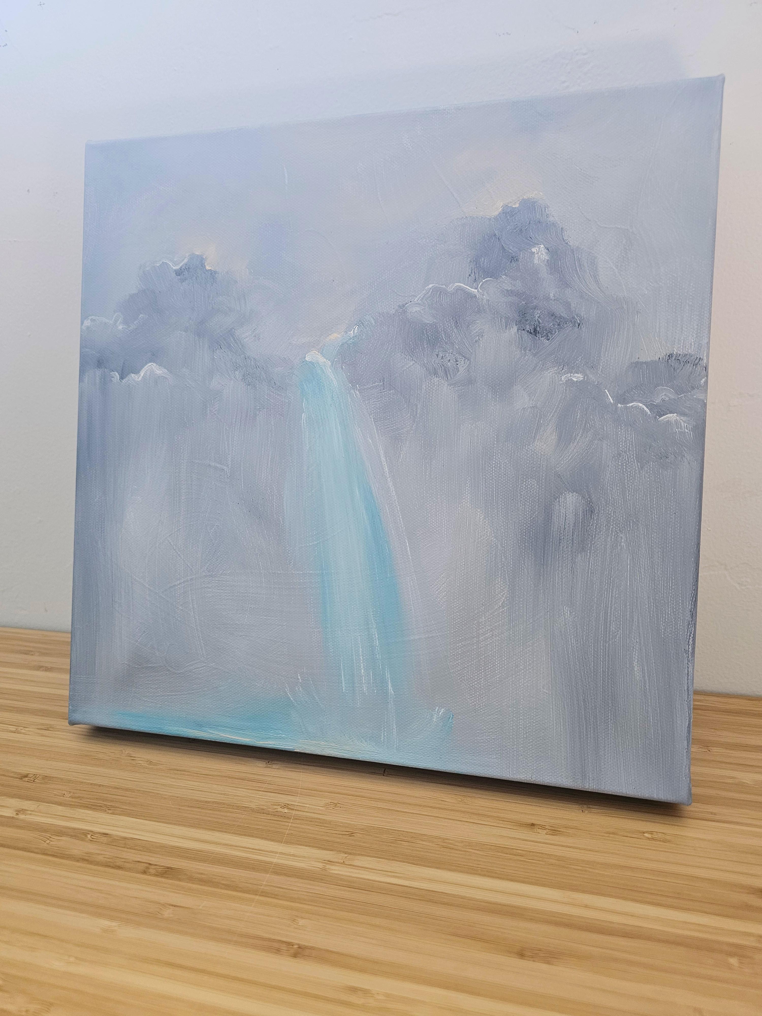 A Glacier Letting Go - Stimmungsvolle tonale abstrakte Landschaft Wasserfall Gemälde im Angebot 2