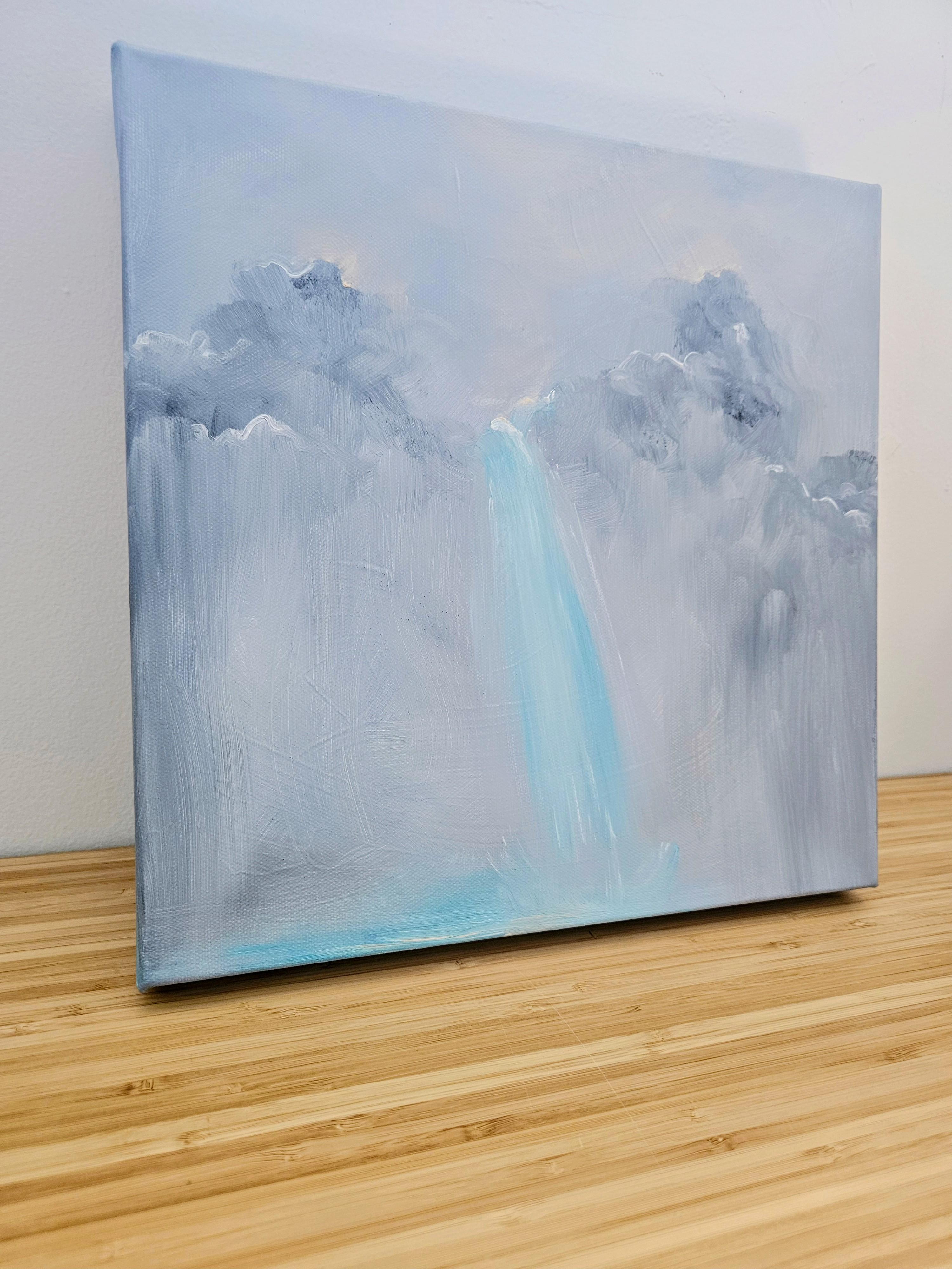 A Glacier Letting Go - Stimmungsvolle tonale abstrakte Landschaft Wasserfall Gemälde im Angebot 3