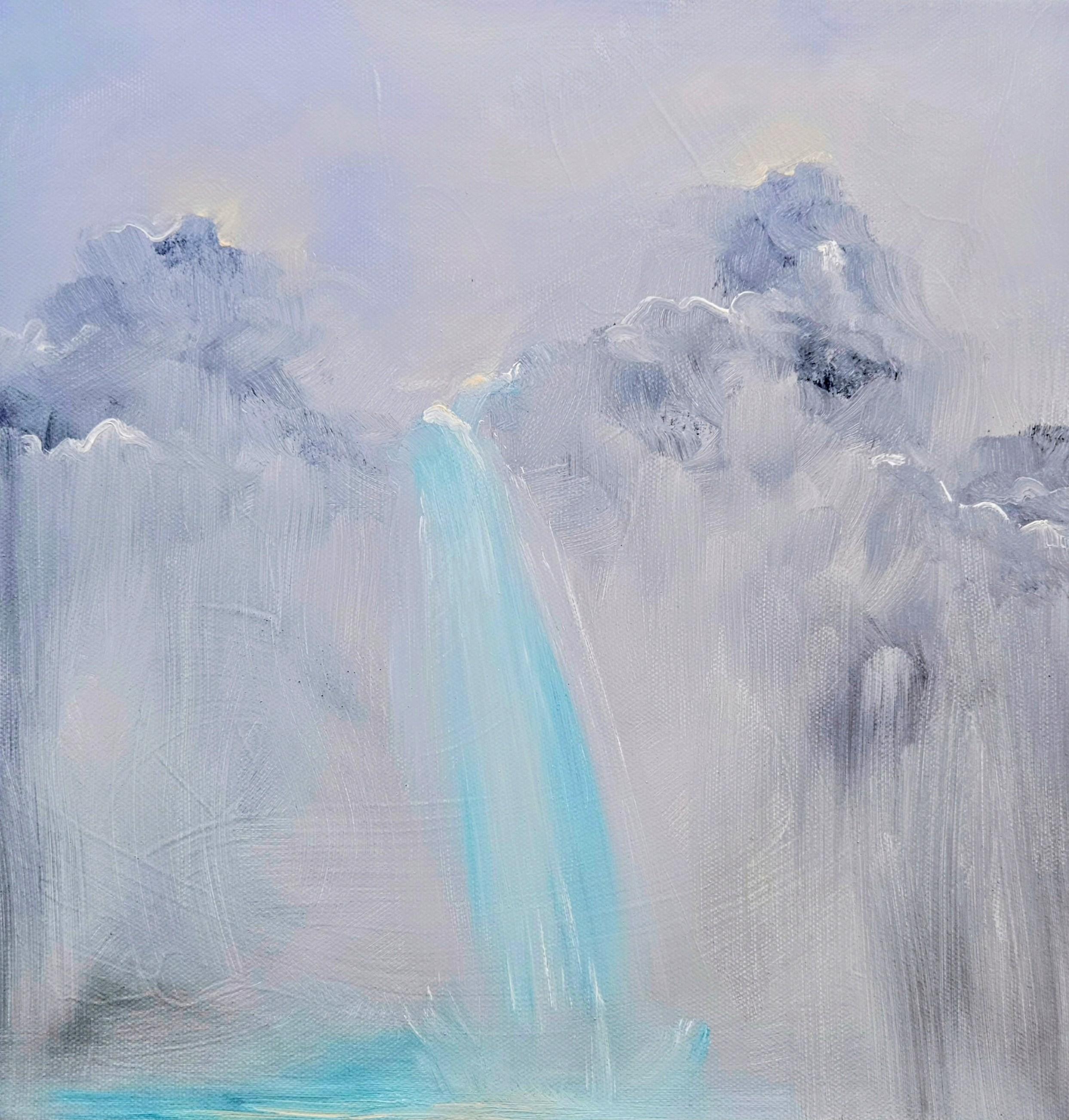 A Glacier Letting Go - Stimmungsvolle tonale abstrakte Landschaft Wasserfall Gemälde (Zeitgenössisch), Painting, von Jennifer L. Baker