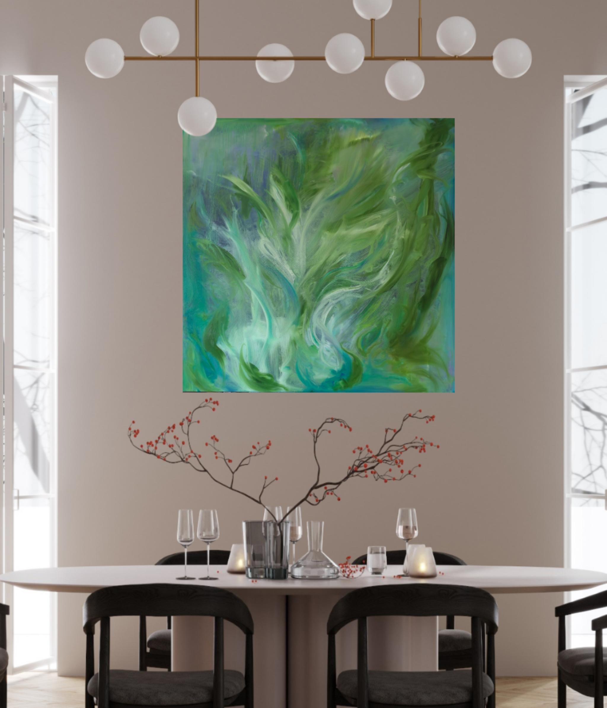 A moment of the wildest freedom - Large abstract expressionist green painting For Sale 8