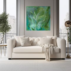 Un moment de la liberté la plus extrême - Grande peinture verte expressionniste abstraite