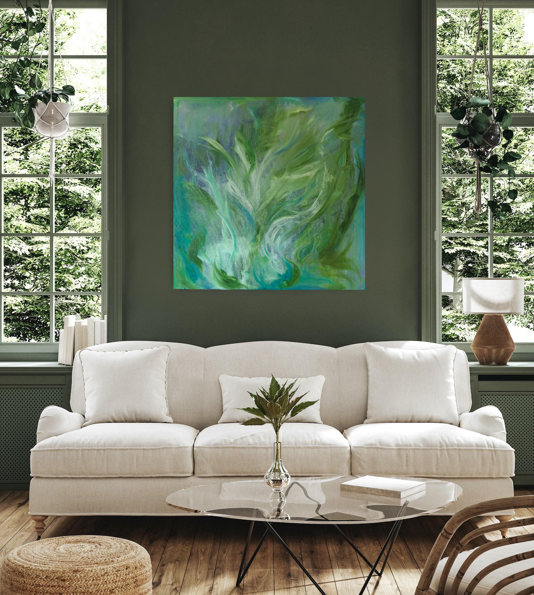 A moment of the wildest freedom - Large abstract expressionist green painting - Abstract Expressionist Painting by Jennifer L. Baker