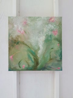 A most verdant spring - Whimsical green and pink abstract painting