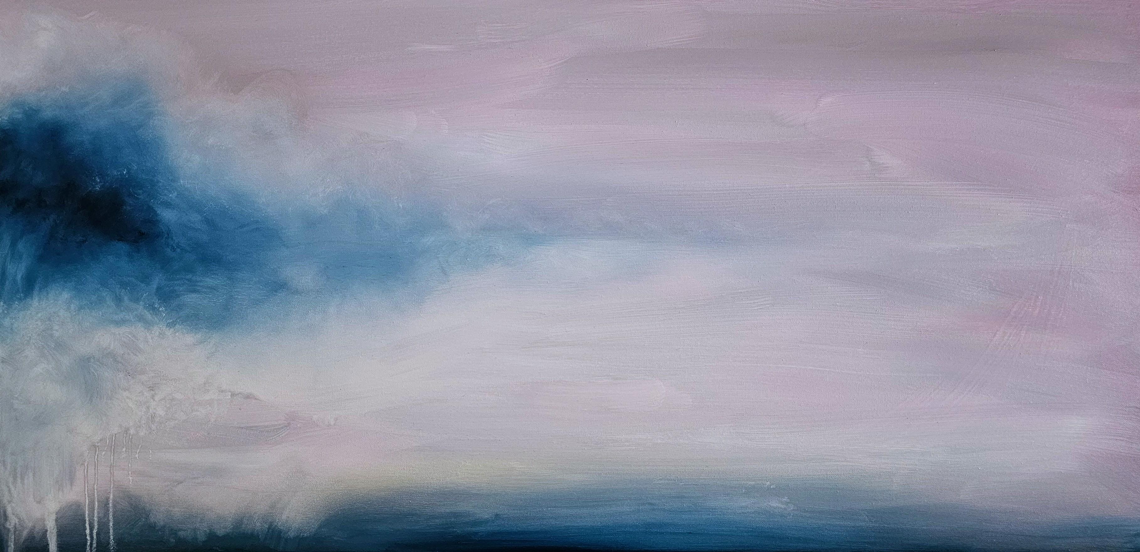 Un sottile richiamo della natura selvaggia - Quadro di paesaggio astratto rosa e blu tenue - Painting di Jennifer L. Baker