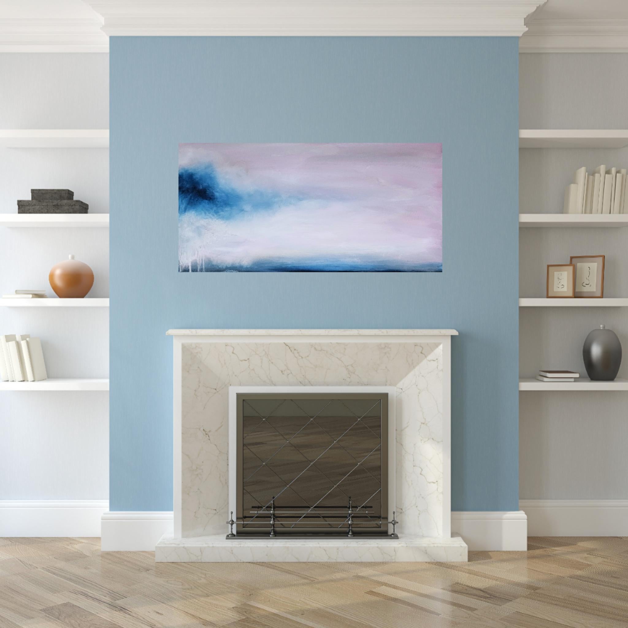 Un sottile richiamo della natura selvaggia - Quadro di paesaggio astratto rosa e blu tenue - Painting Contemporaneo di Jennifer L. Baker