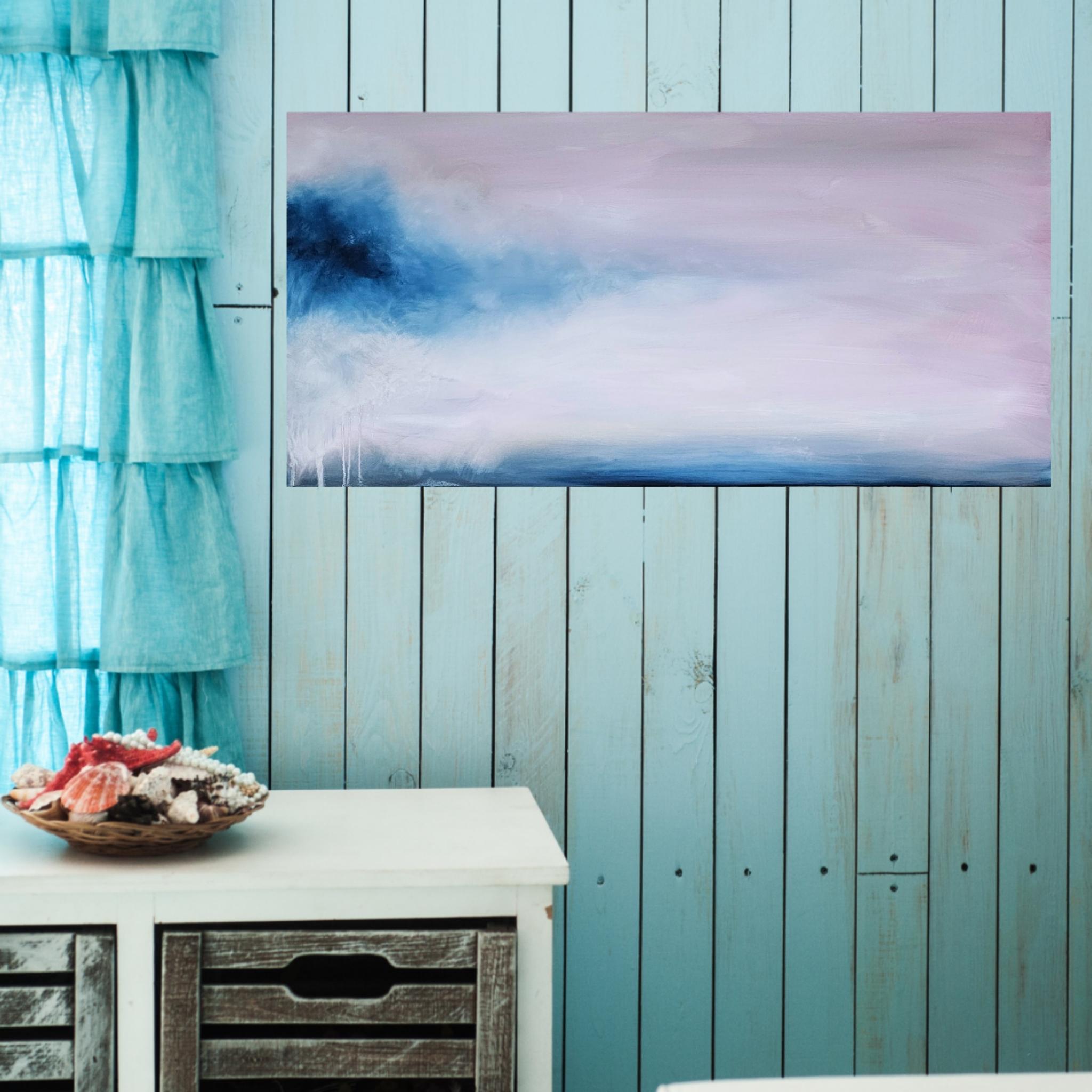 Un sottile richiamo della natura selvaggia - Quadro di paesaggio astratto rosa e blu tenue - Abstract Painting Viola di Jennifer L. Baker