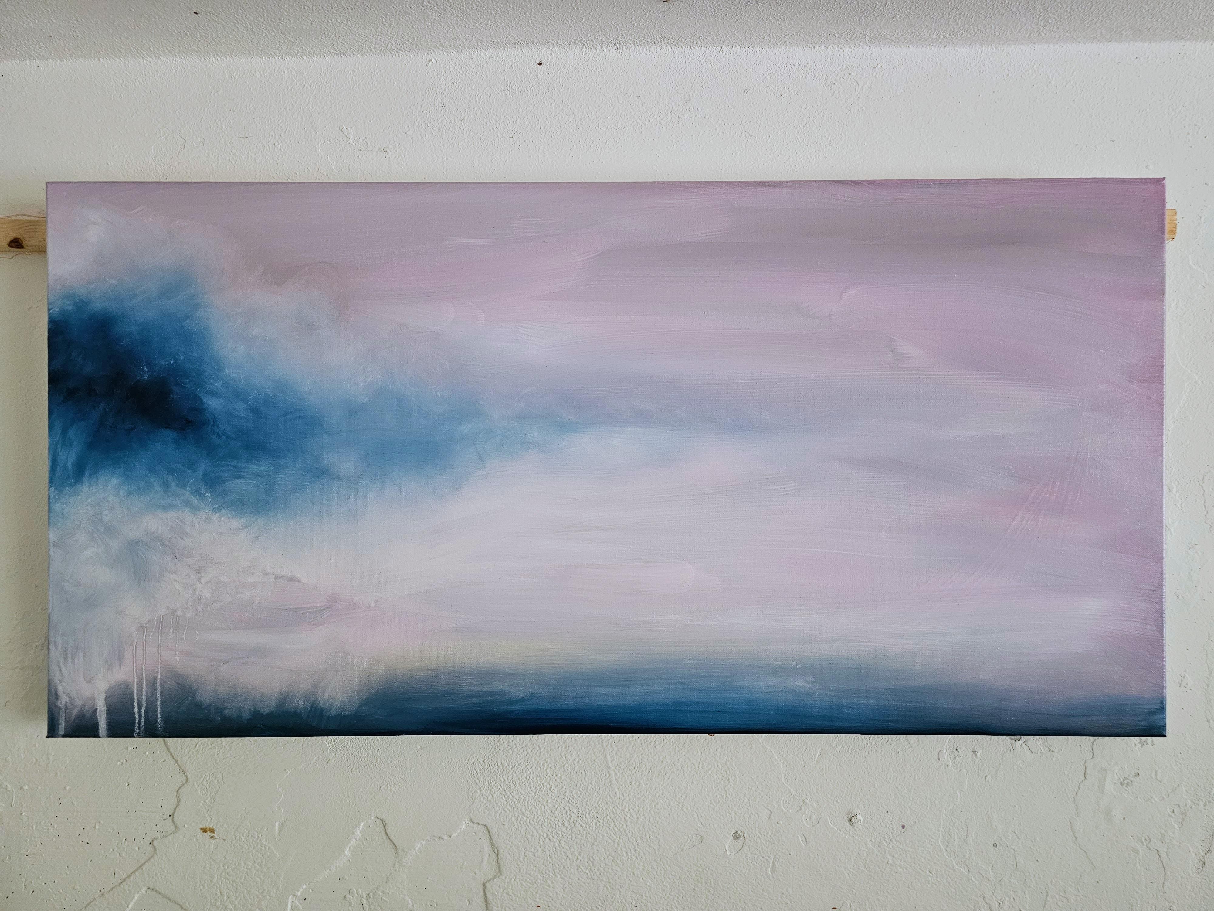Un sottile richiamo della natura selvaggia - Quadro di paesaggio astratto rosa e blu tenue in vendita 4