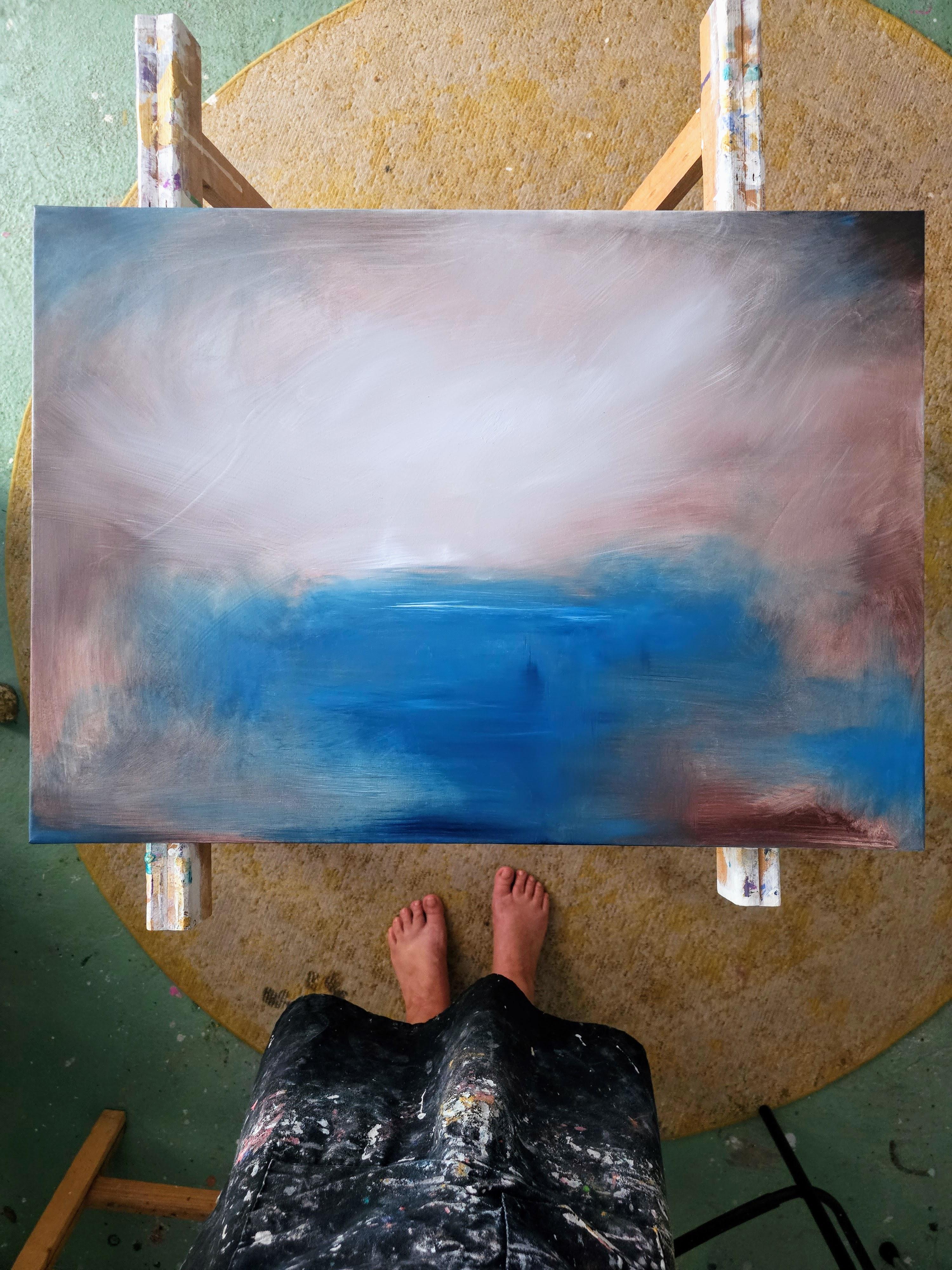 In this canvas, I explored the depths of emotion through abstract and expressionist strokes, enveloping a faint glimmer of light amidst the turmoil. My palette blends moody blues with earthy tones, capturing a moment of contemplation and serene