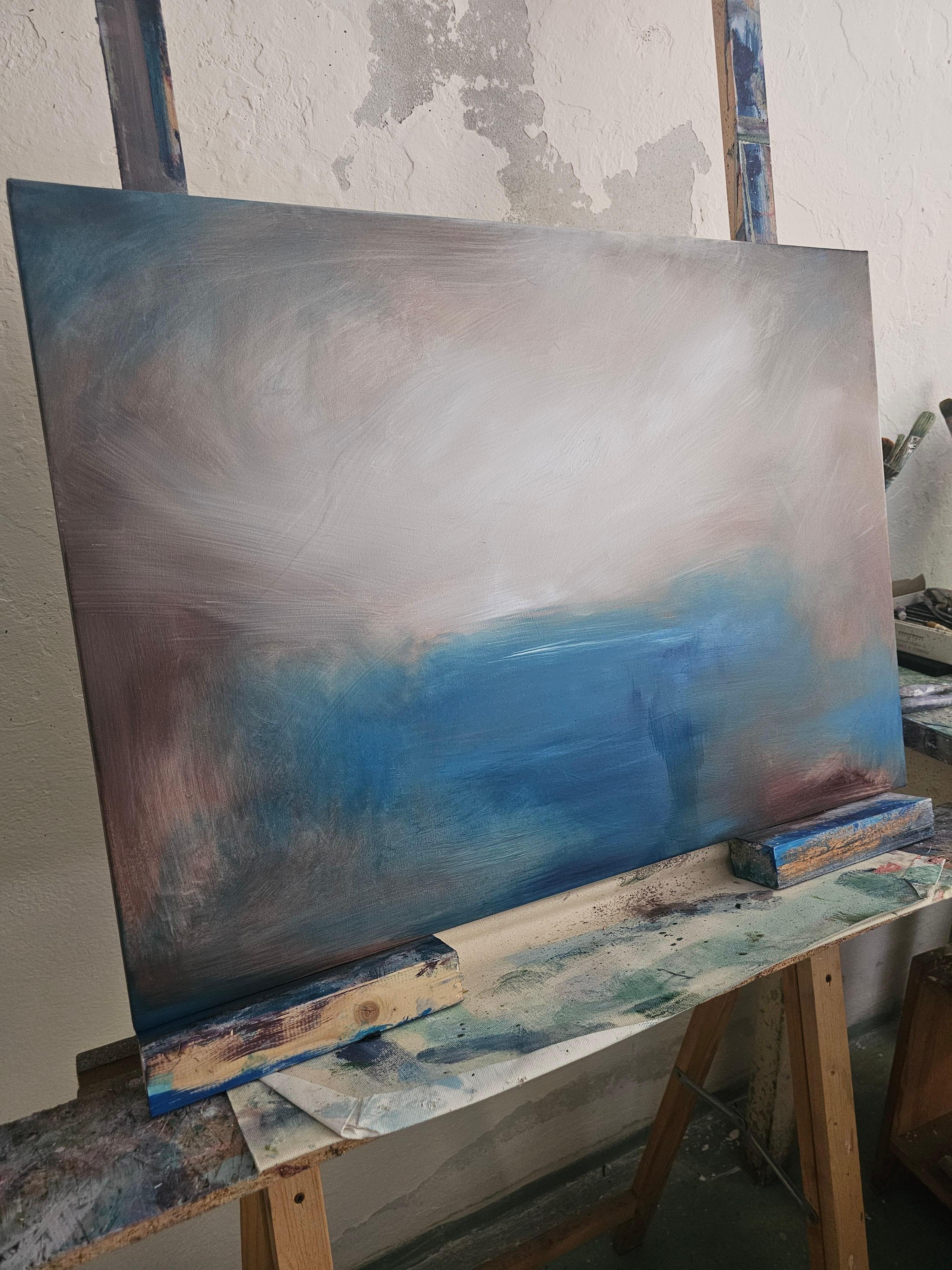 All that I am leaving behind - Stormy blue abstract landscape painting 1