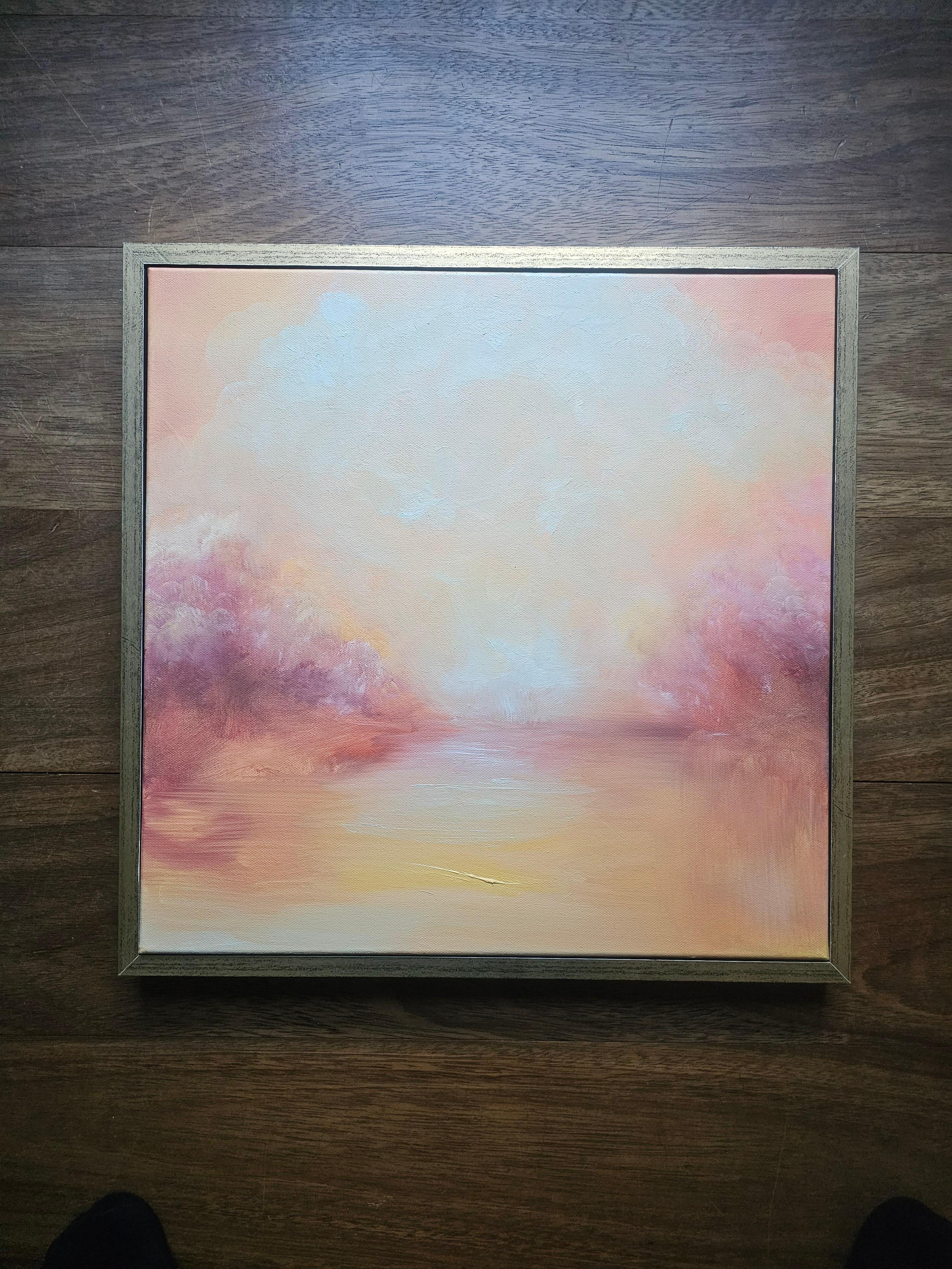 And then there was light - Abstract gold and orange sunset landscape painting - Brown Landscape Painting by Jennifer L. Baker