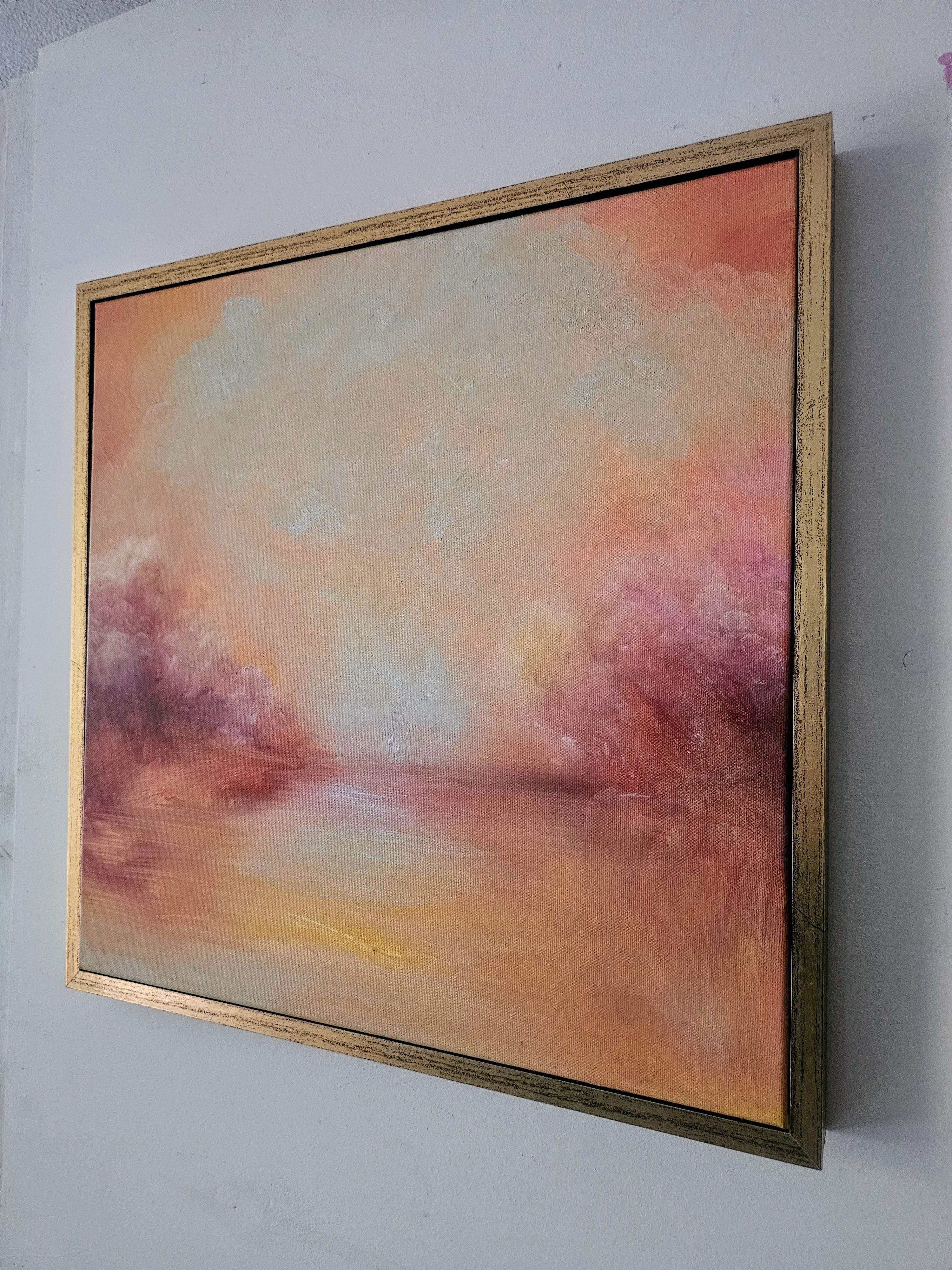 And then there was light - Abstract gold and orange sunset landscape painting For Sale 1