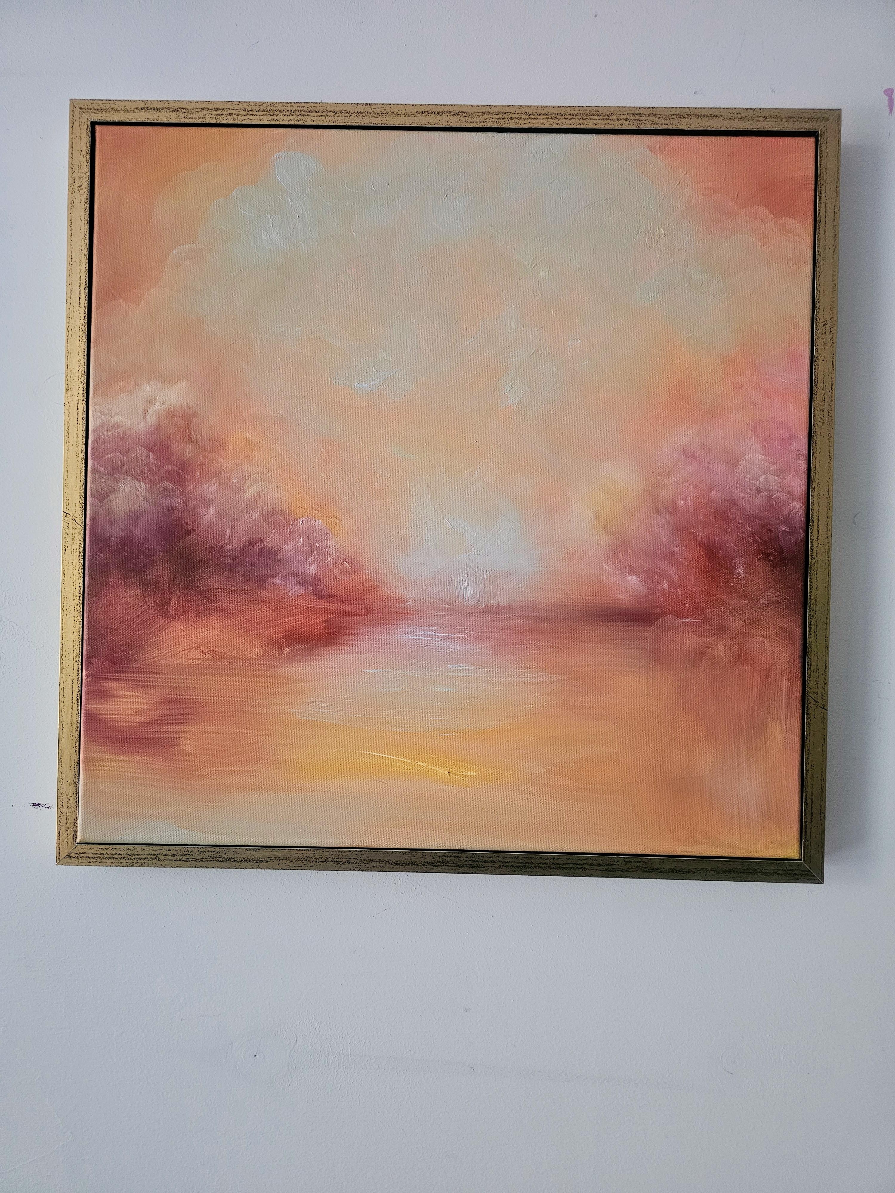 E poi c'era la luce - Quadro astratto di paesaggio al tramonto color oro e arancio 2