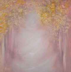 Angel in the aspens - Yellow and gold abstract landscape aspen painting