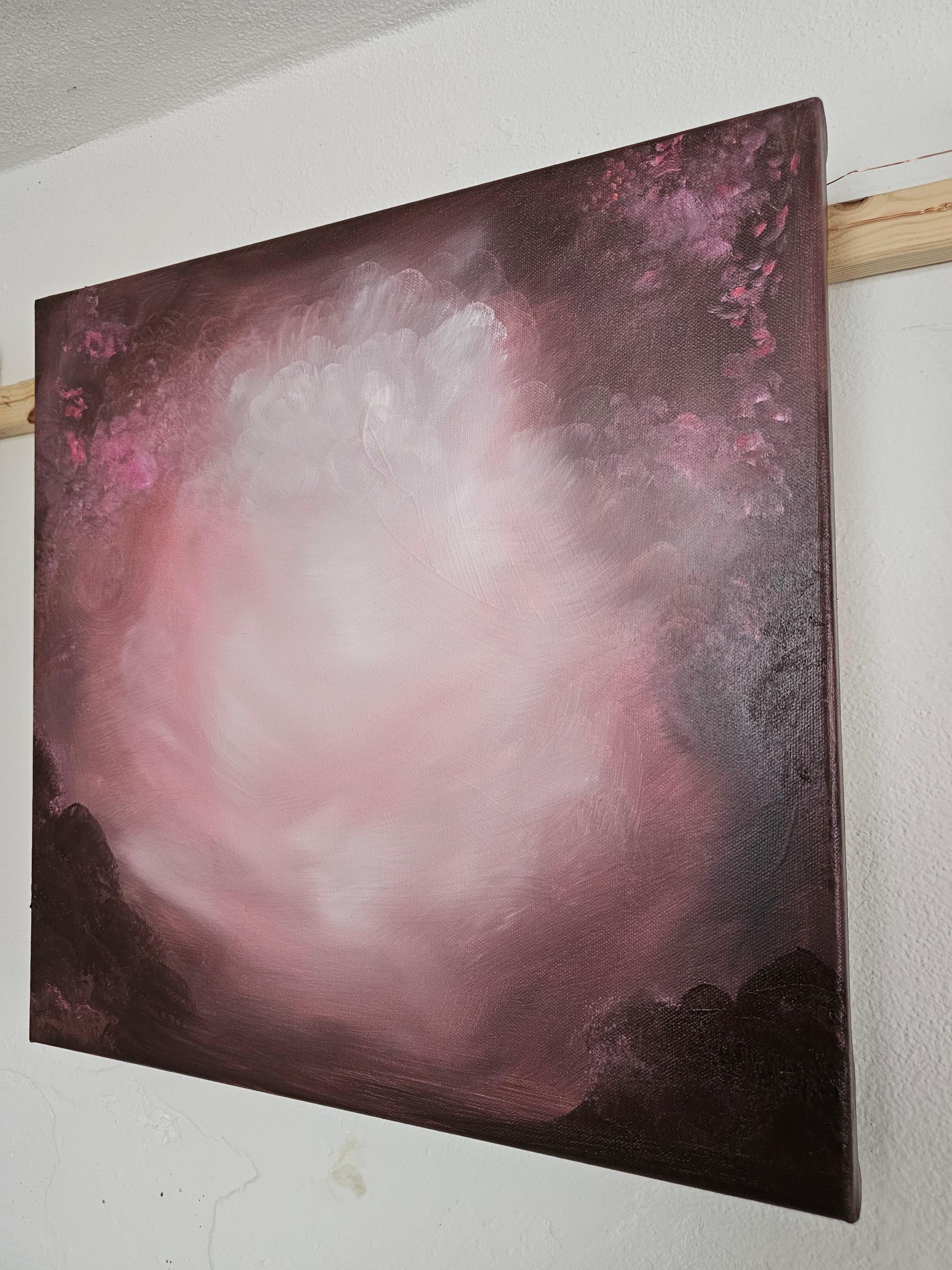 Angelic - Dreamy atmosphärischen ätherischen braun - rosa abstrakte Landschaft Malerei (Zeitgenössisch), Painting, von Jennifer L. Baker