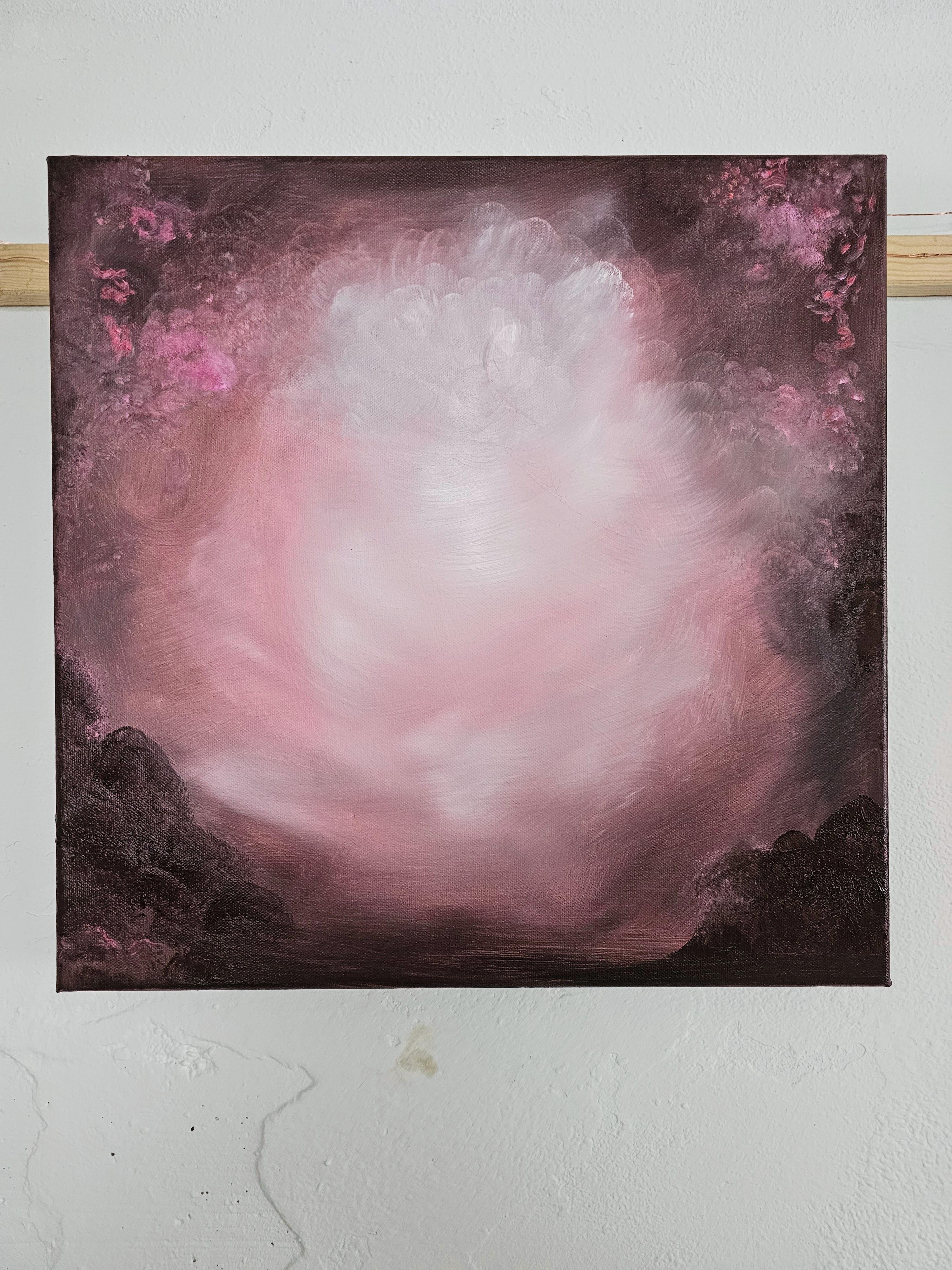 Ein Bild aus meiner Angel Collection, inspiriert durch eine Zeit der Herausforderung und der Überwindung von Krebs, eine Reise, die von vielen Engeln begleitet wurde. Eine verträumte, warme Palette von Rosa- und Brauntönen, eine stimmungsvolle,