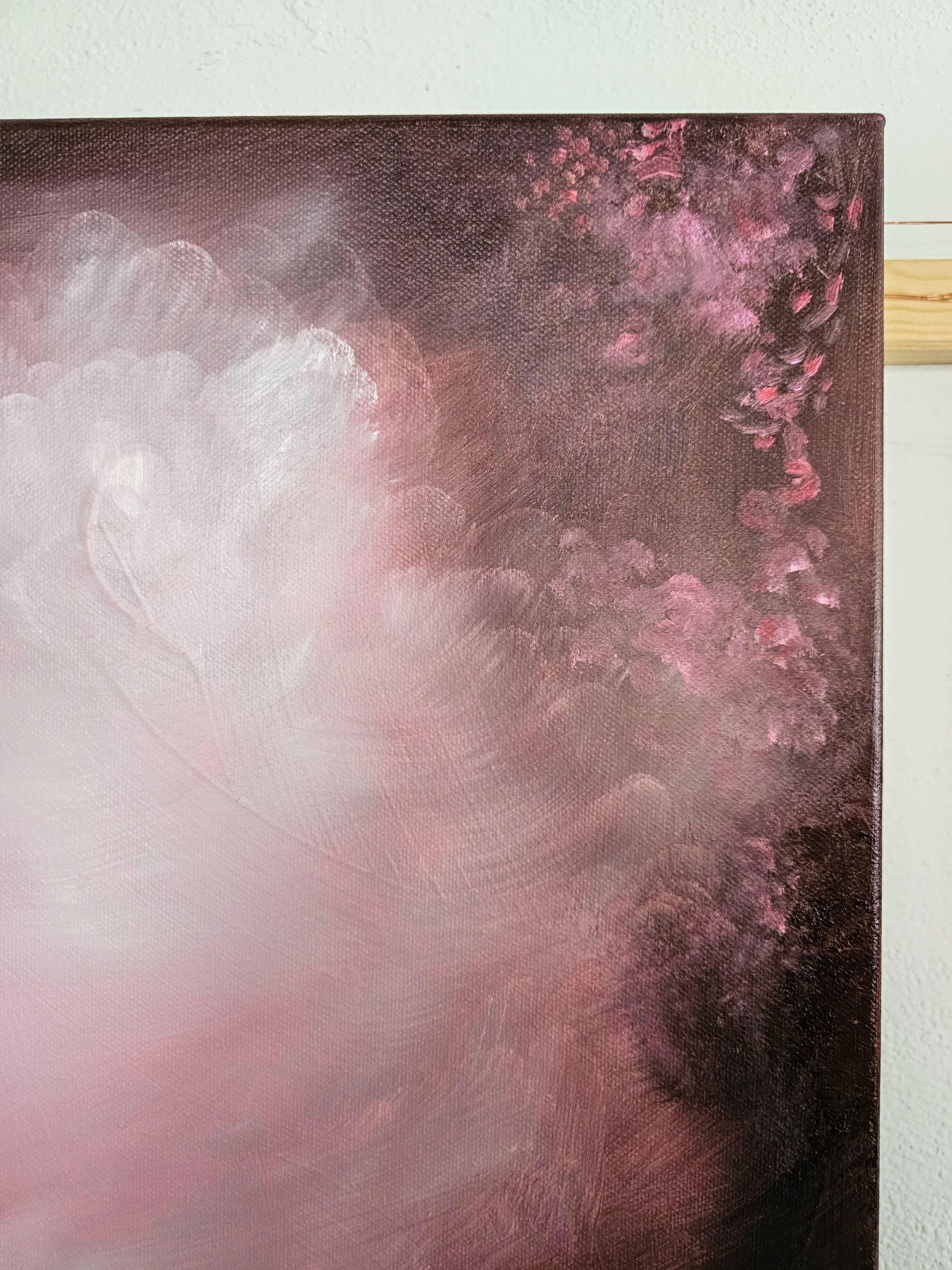 Angelic - Dreamy atmosphärischen ätherischen braun - rosa abstrakte Landschaft Malerei im Angebot 1