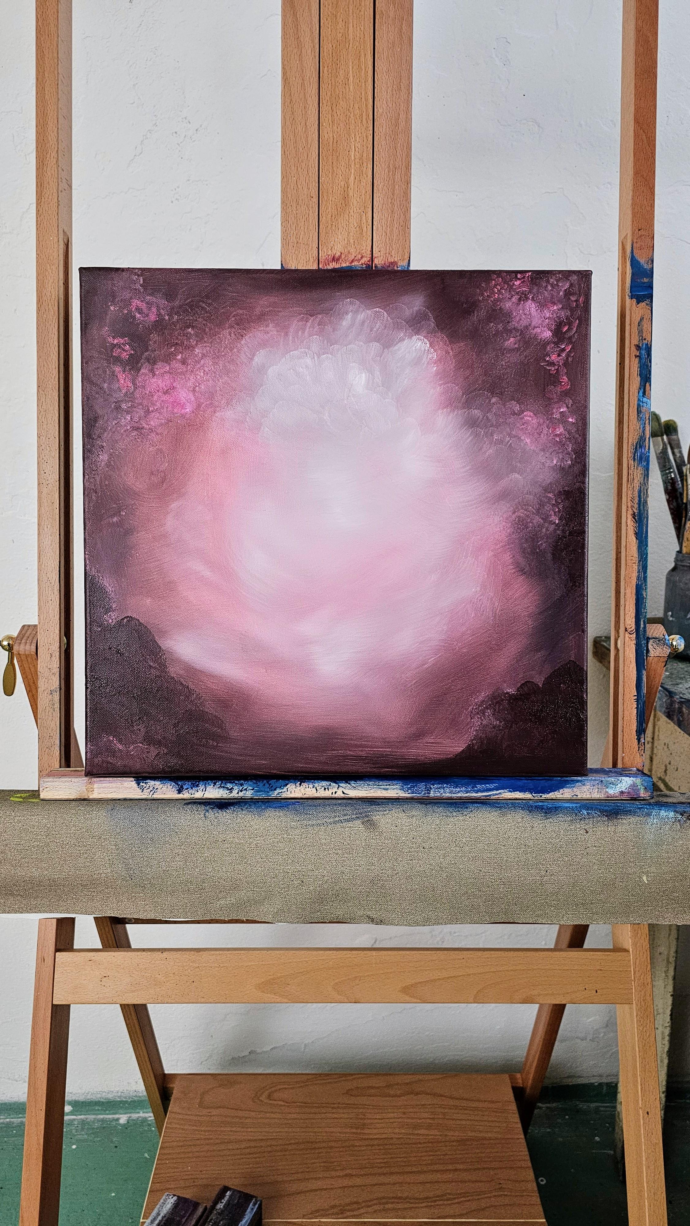 Angelic - Dreamy atmosphärischen ätherischen braun - rosa abstrakte Landschaft Malerei im Angebot 2