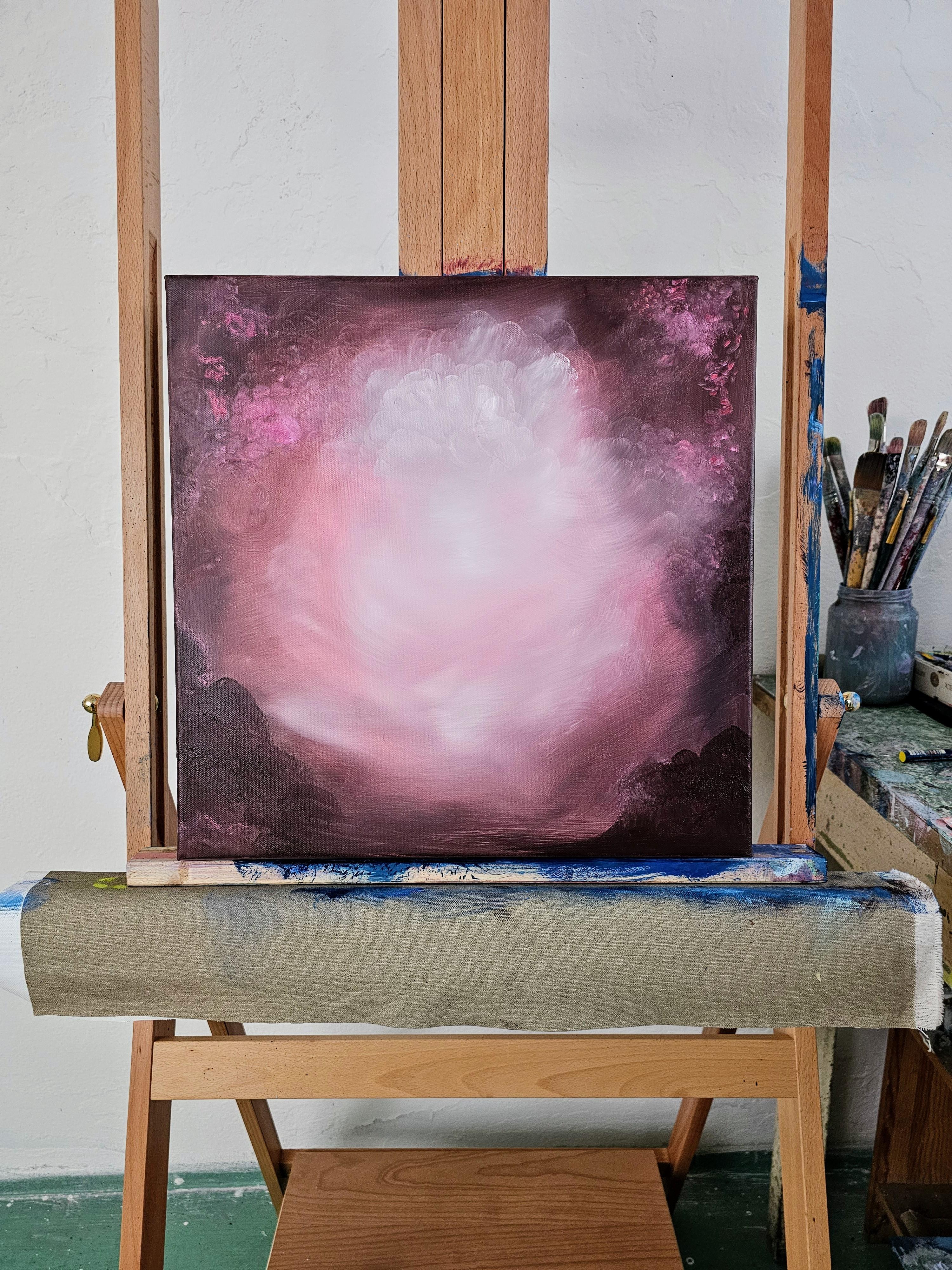 Angelic - Dreamy atmosphärischen ätherischen braun - rosa abstrakte Landschaft Malerei im Angebot 3