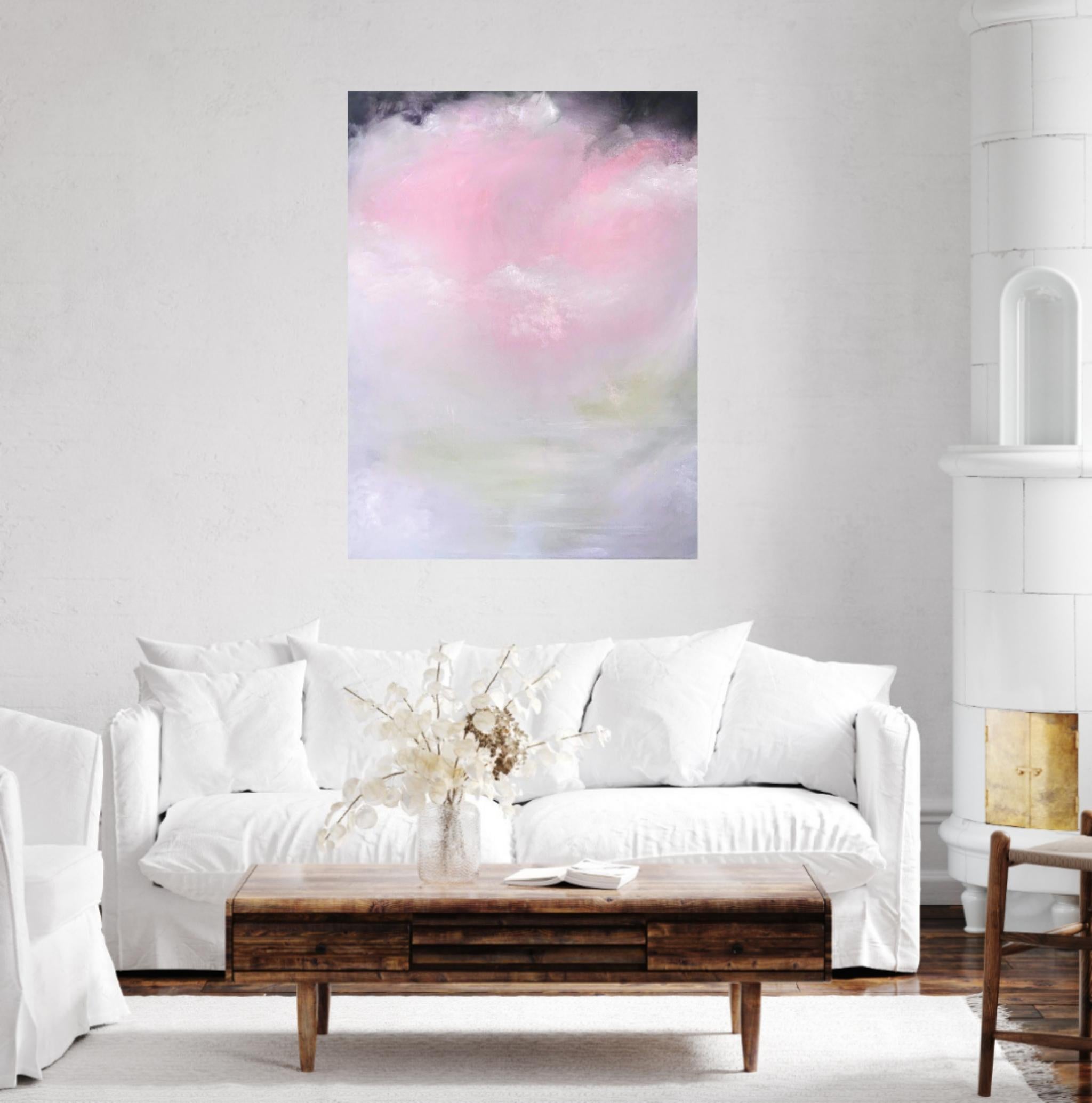 Aura Pure - Grande peinture abstraite rose tendre au pastel en vente 7