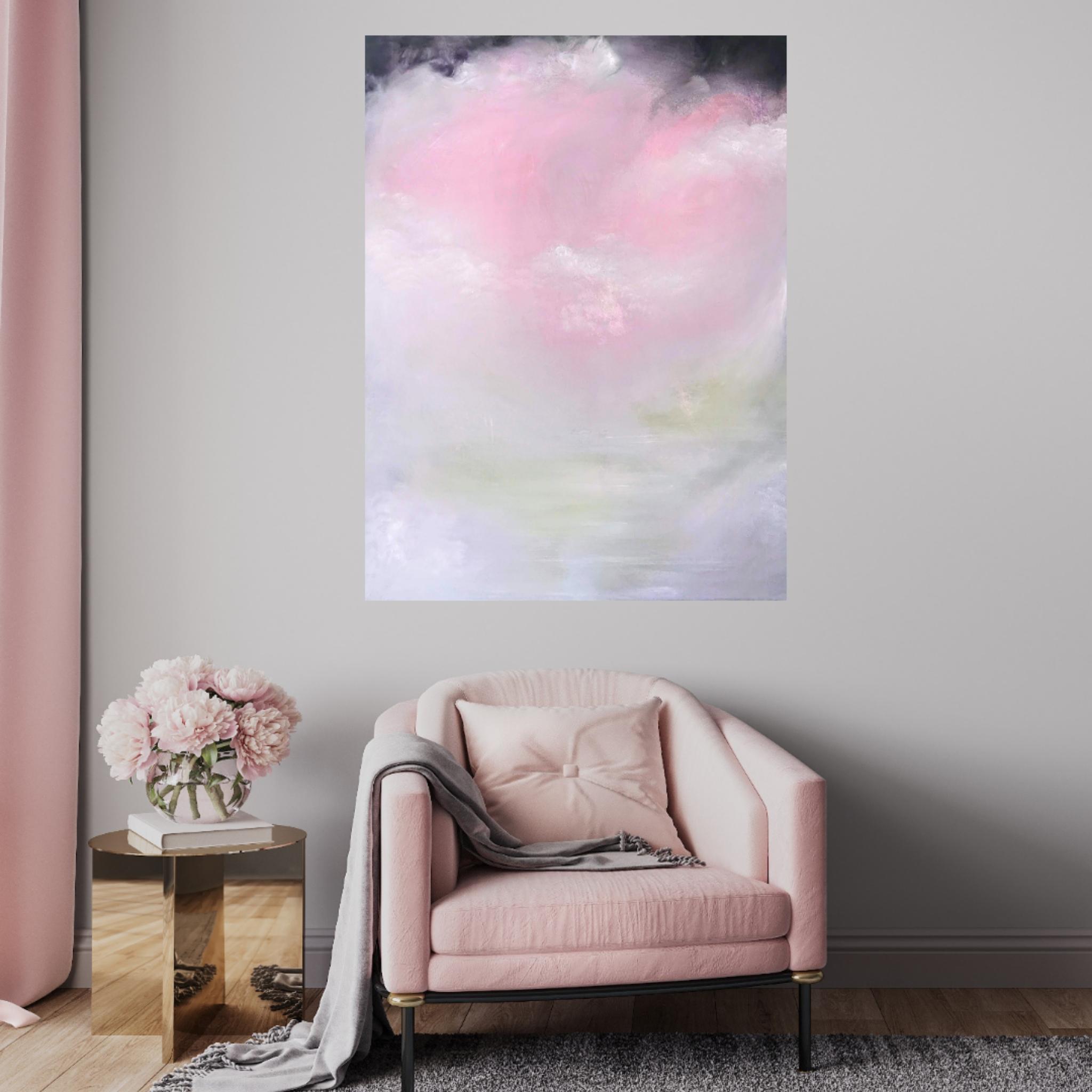 Aura Pure - Grande peinture abstraite rose tendre au pastel en vente 8
