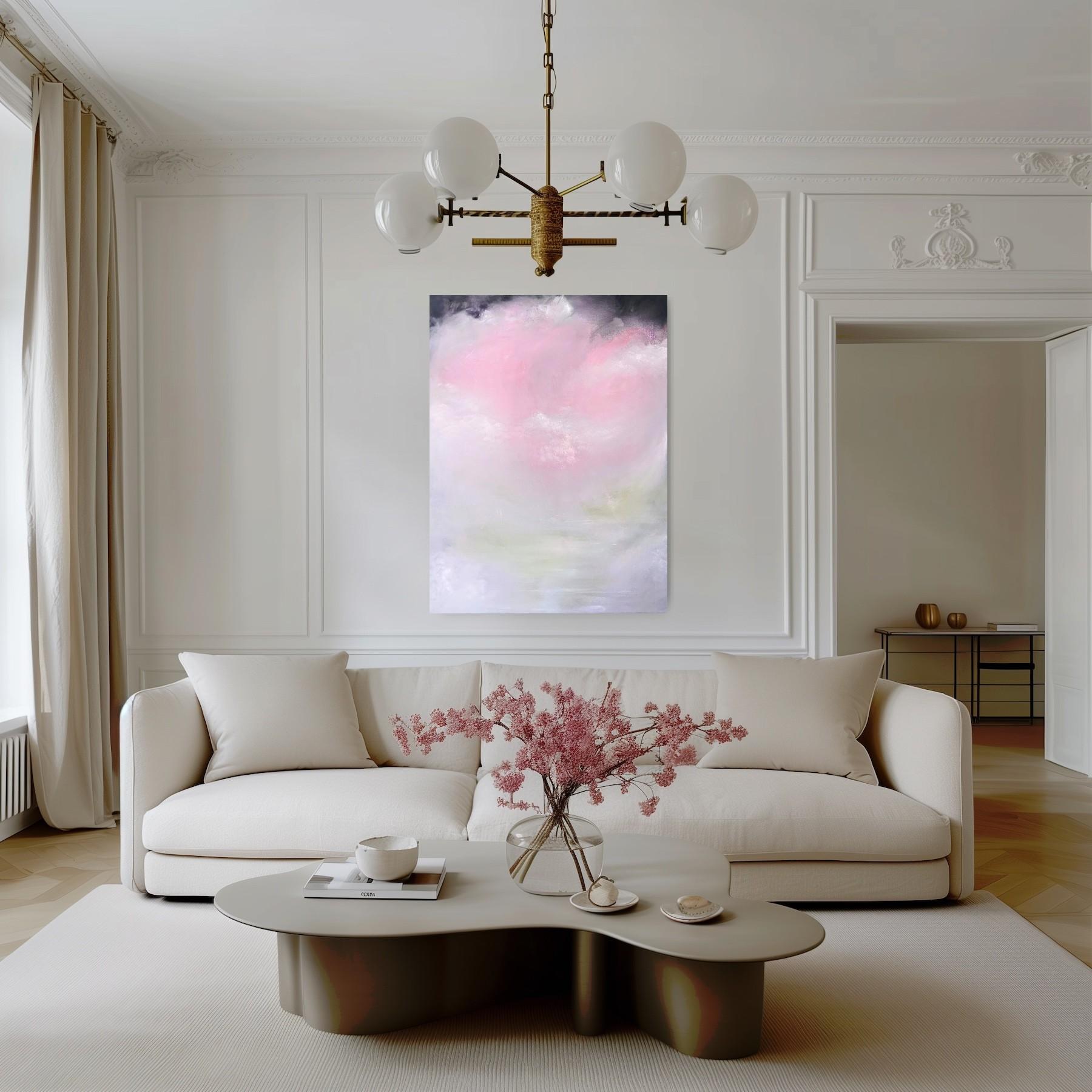 Aura Pure - Grande peinture abstraite rose tendre au pastel en vente 9