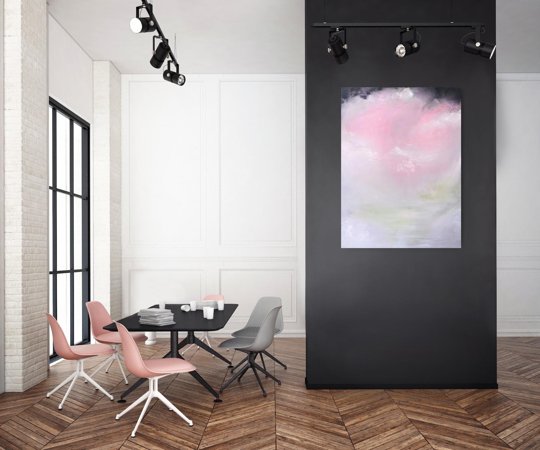 Aura Pure - Grande peinture abstraite rose tendre au pastel - Gris Abstract Painting par Jennifer L. Baker