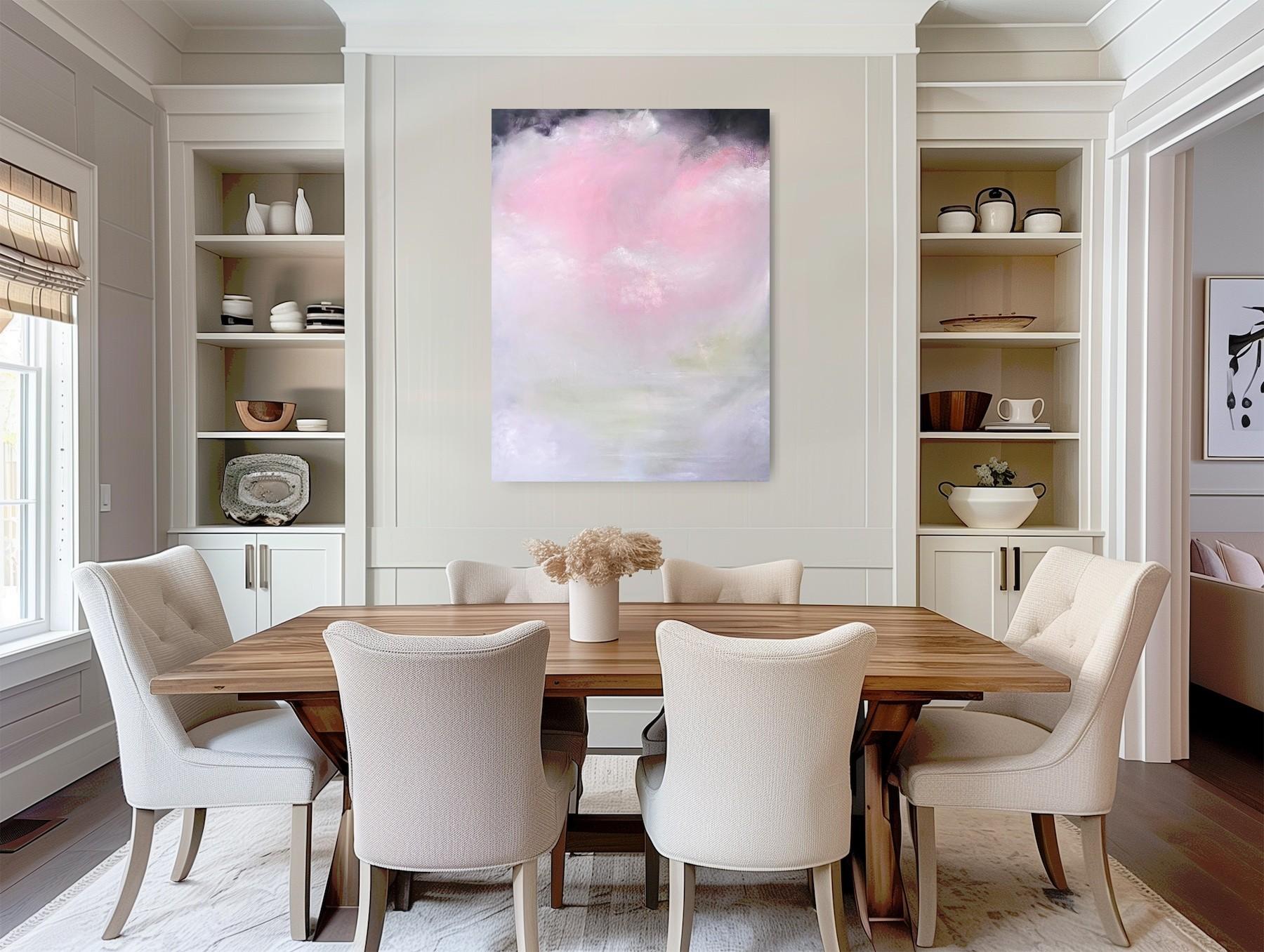 Aura Pure - Grande peinture abstraite rose tendre au pastel - Painting de Jennifer L. Baker