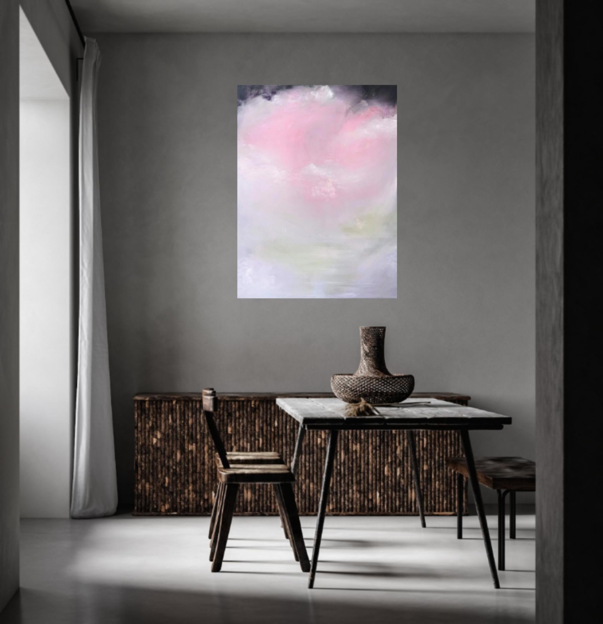 Aura Pure - Grande peinture abstraite rose tendre au pastel en vente 11