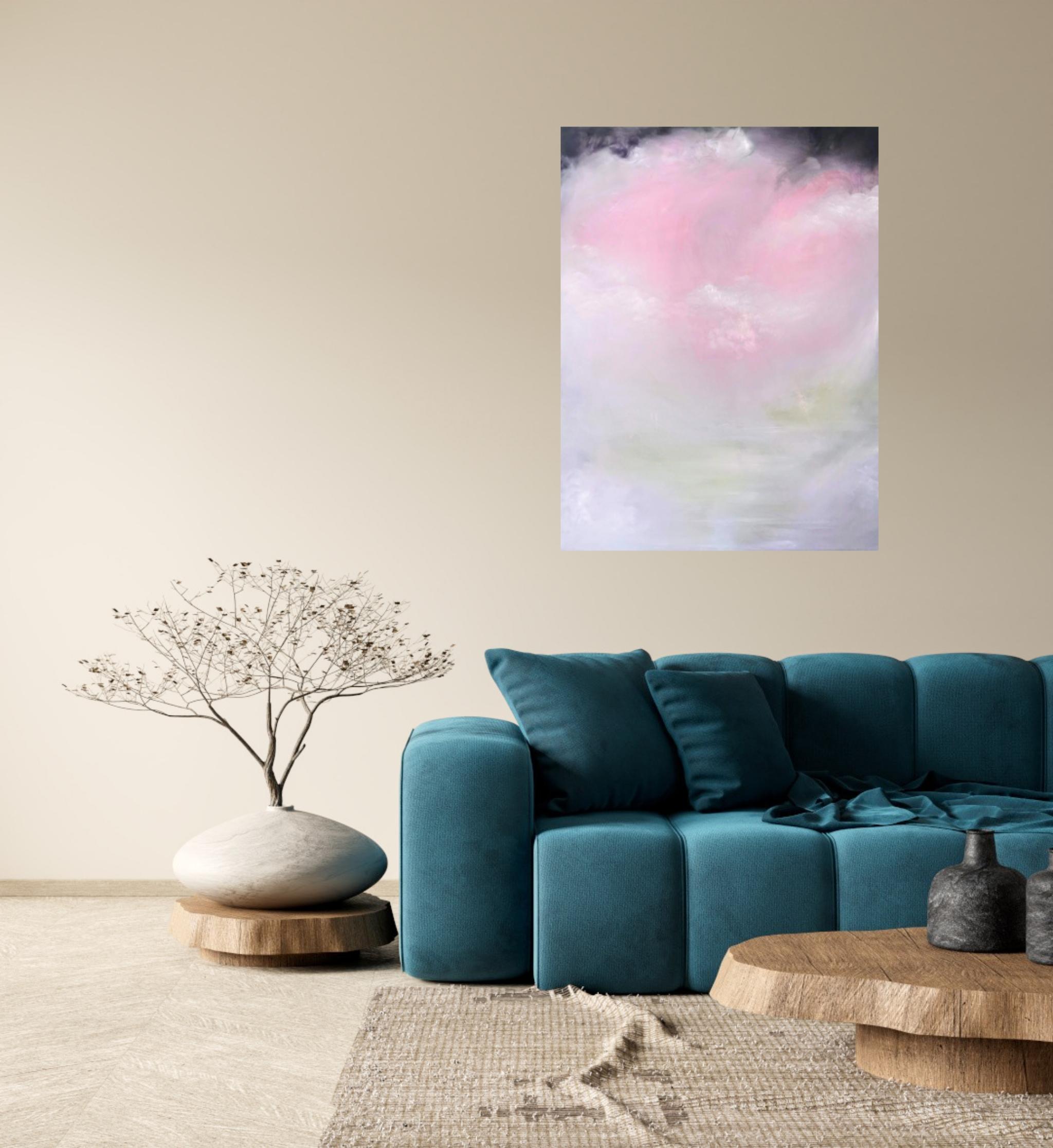 Aura Pure - Grande peinture abstraite rose tendre au pastel en vente 12