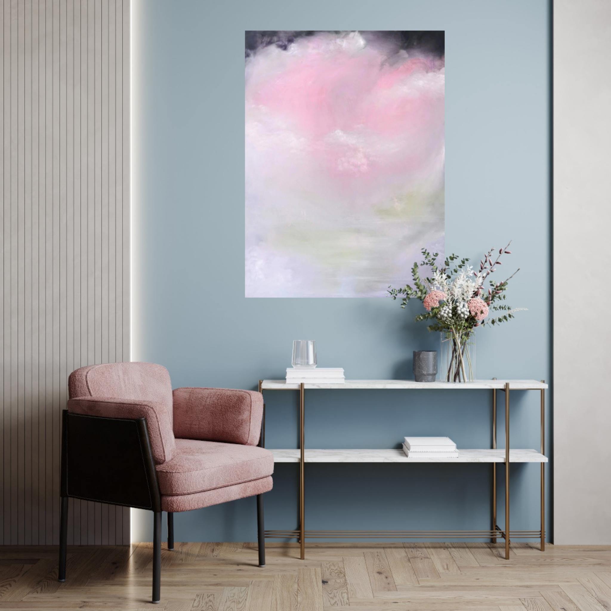 Aura Pure - Grande peinture abstraite rose tendre au pastel en vente 13
