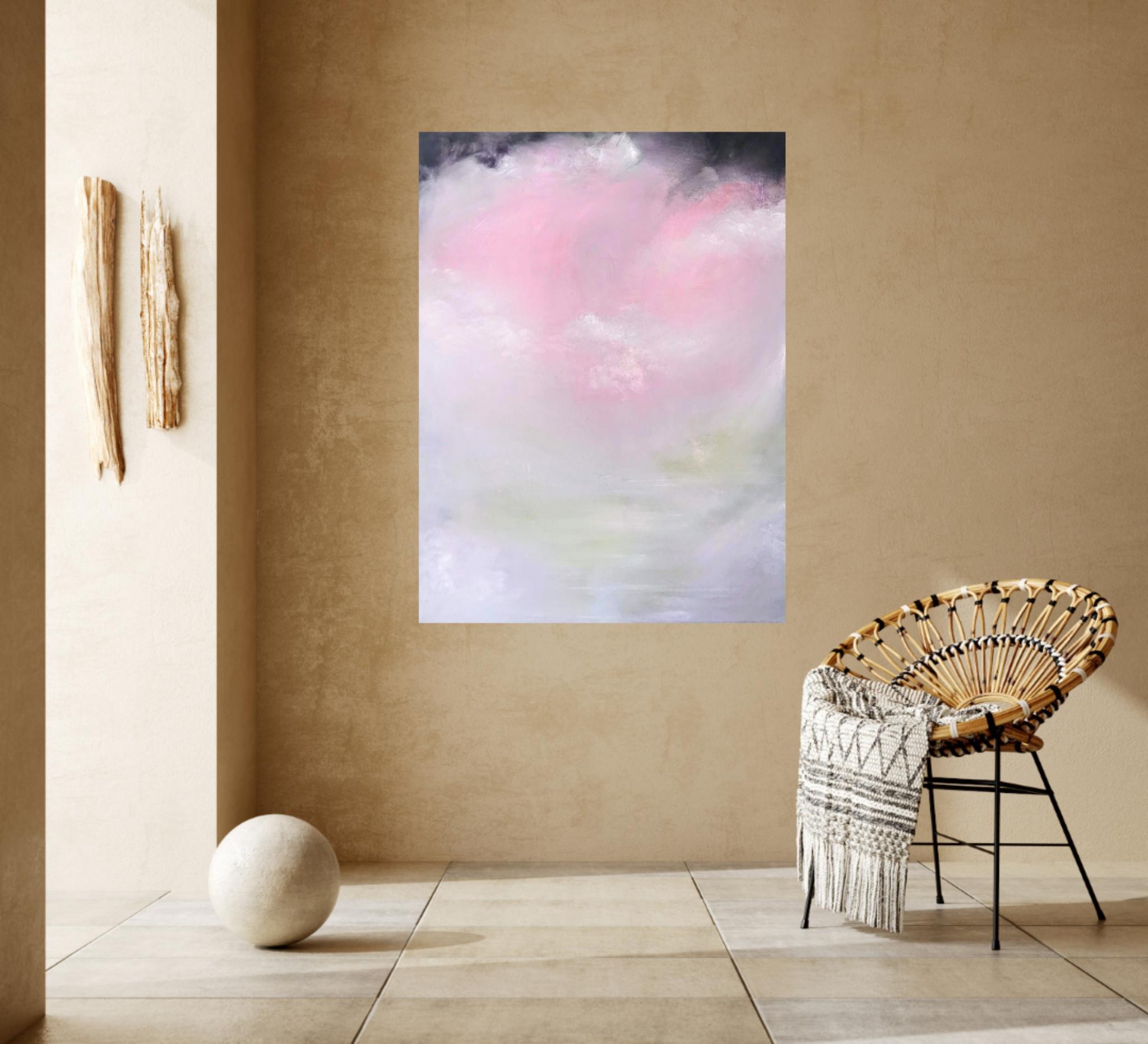 Aura Pure - Soft pink pastel large abstract painting - Painting by Jennifer L. Baker