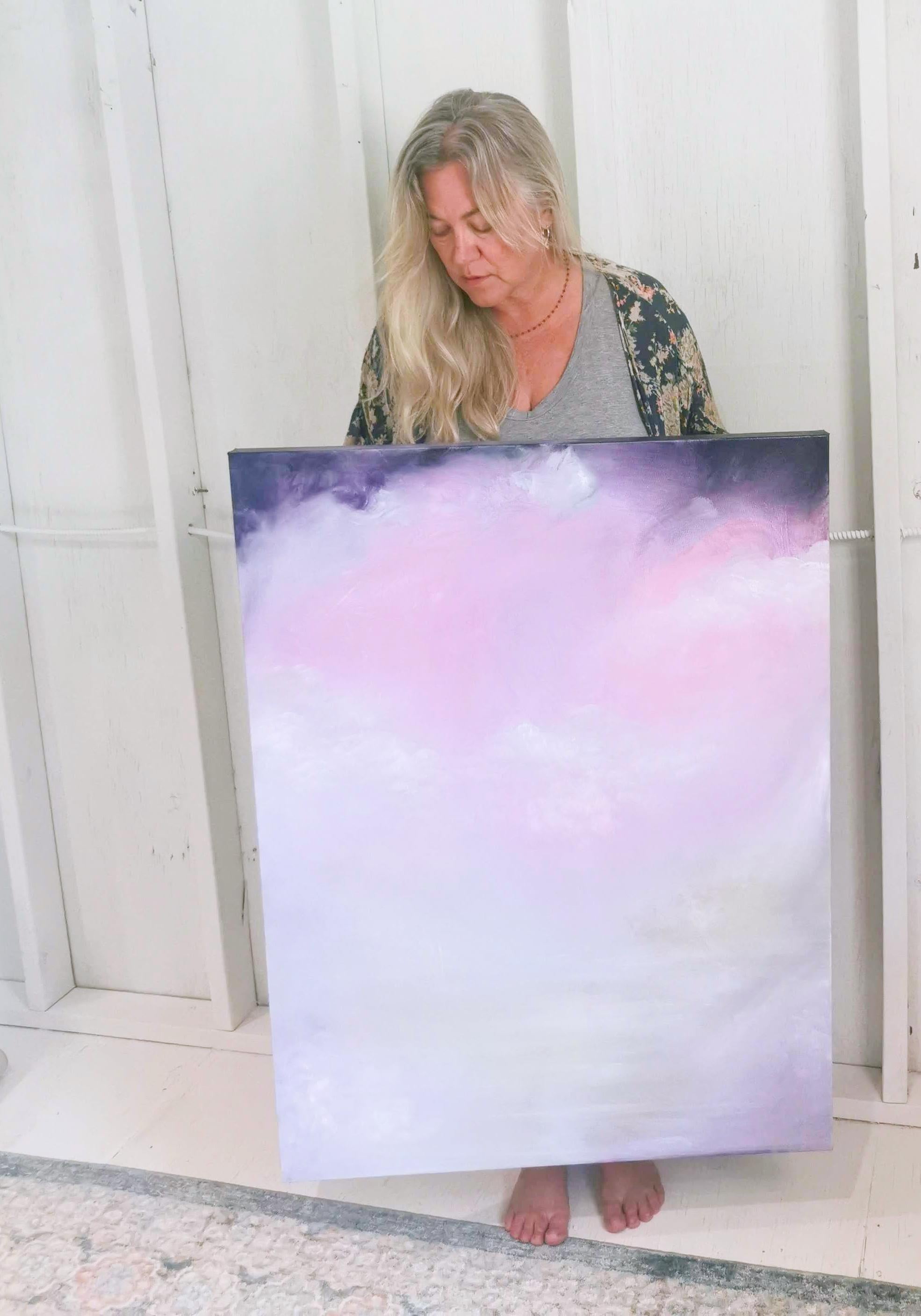 Aura Pure - Soft pink pastel large abstract painting - Abstract Painting by Jennifer L. Baker