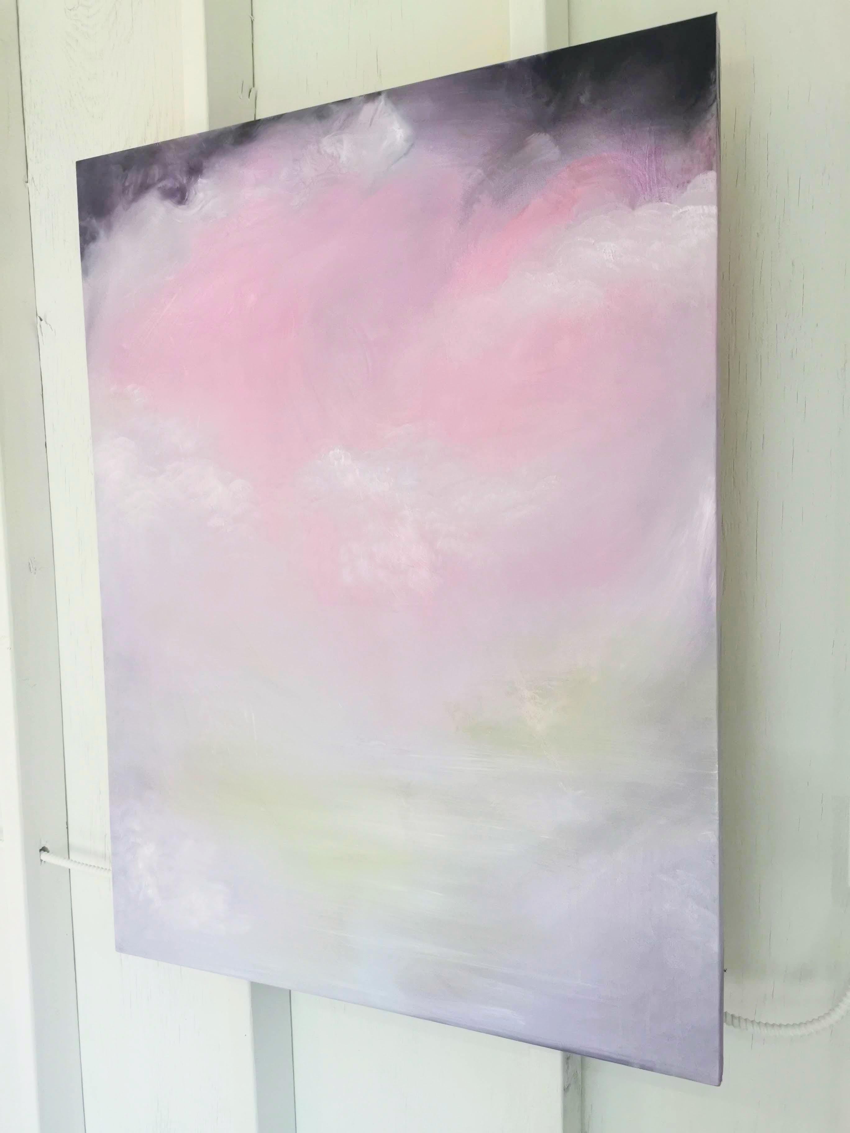 Aura Pure - Soft pink pastel large abstract painting - Gray Abstract Painting by Jennifer L. Baker