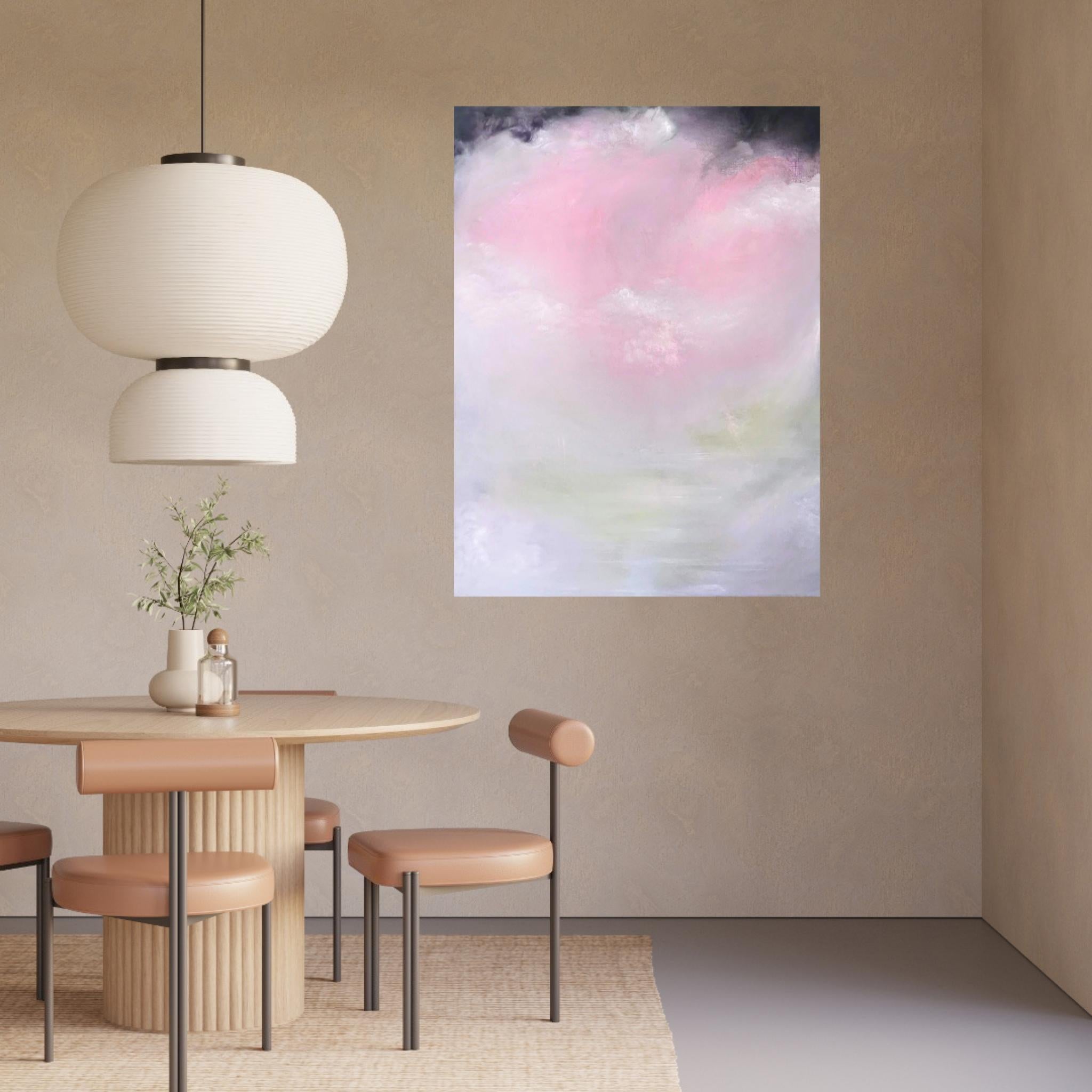 Aura Pure - Grande peinture abstraite rose tendre au pastel en vente 3