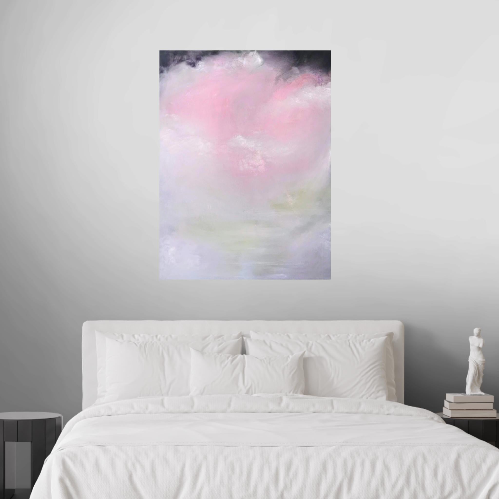 Aura Pure - Grande peinture abstraite rose tendre au pastel en vente 4