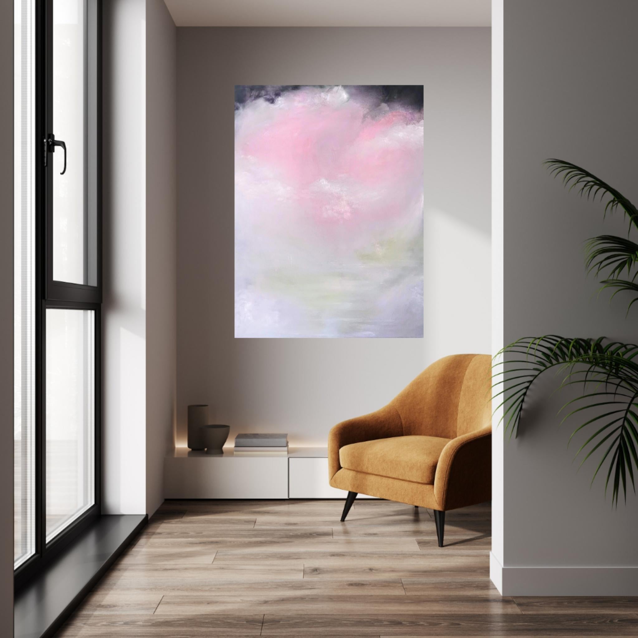 Aura Pure - Grande peinture abstraite rose tendre au pastel en vente 6