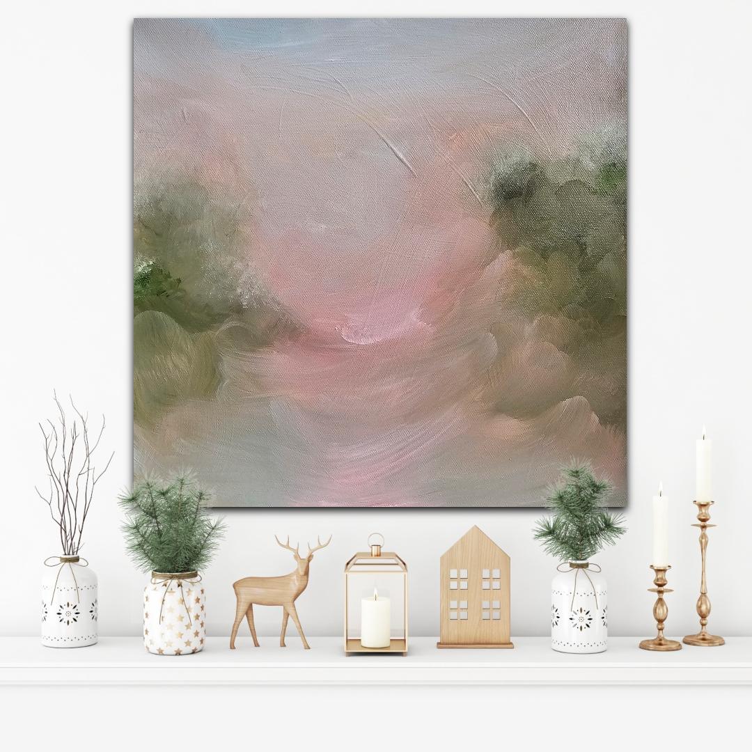 Autumn Lullaby - Verträumte Herbst abstrakte Landschaft Sonnenuntergang Gemälde – Painting von Jennifer L. Baker