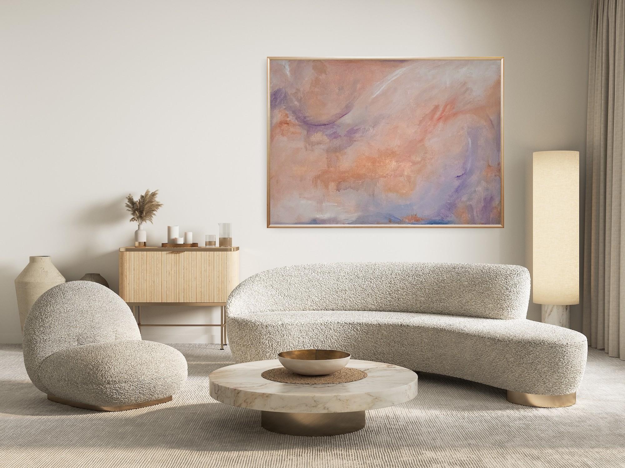 Avalon - Large tranquil peach color abstract painting - Painting by Jennifer L. Baker