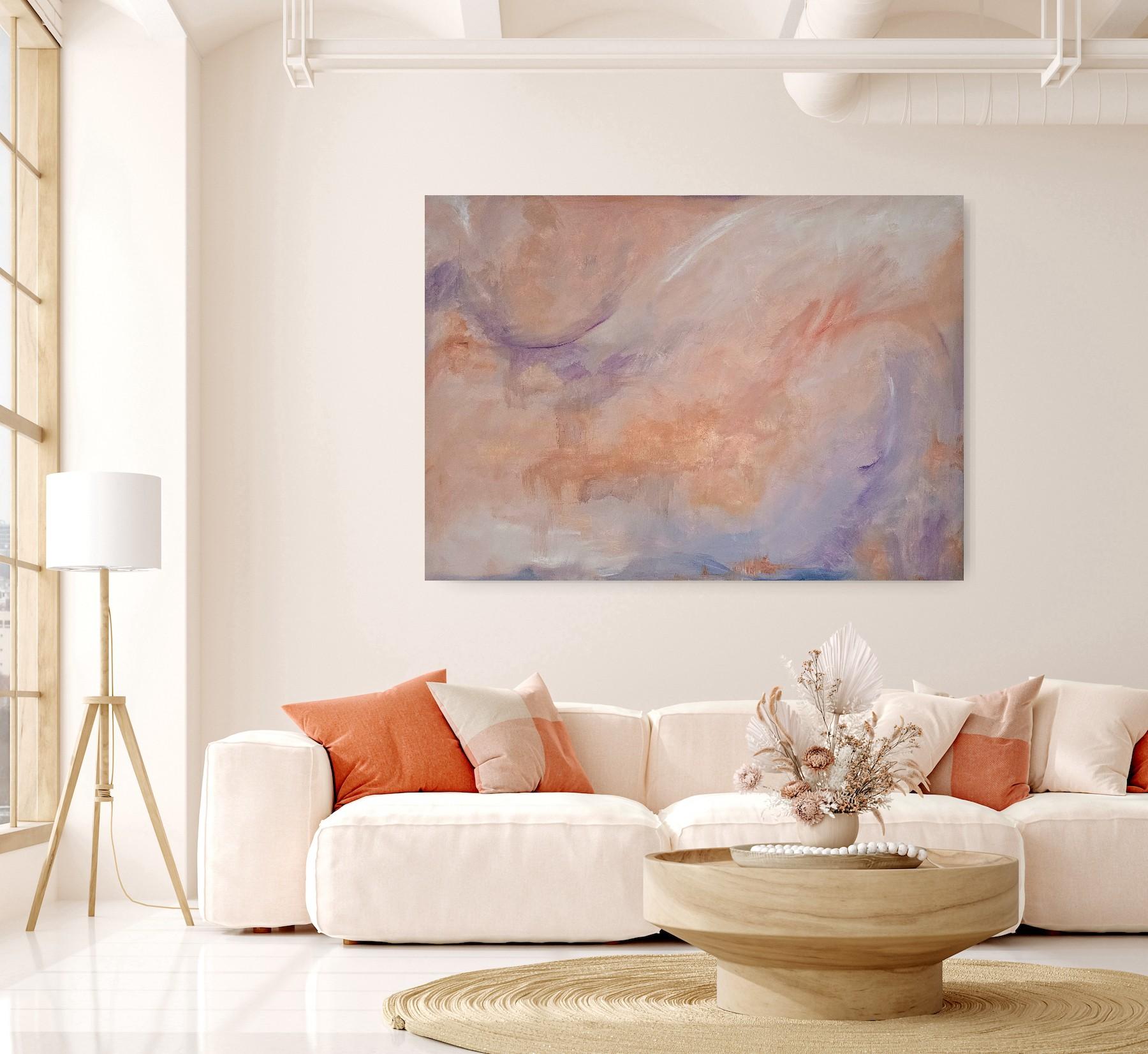 Avalon - Large tranquil peach color abstract painting - Abstract Expressionist Painting by Jennifer L. Baker